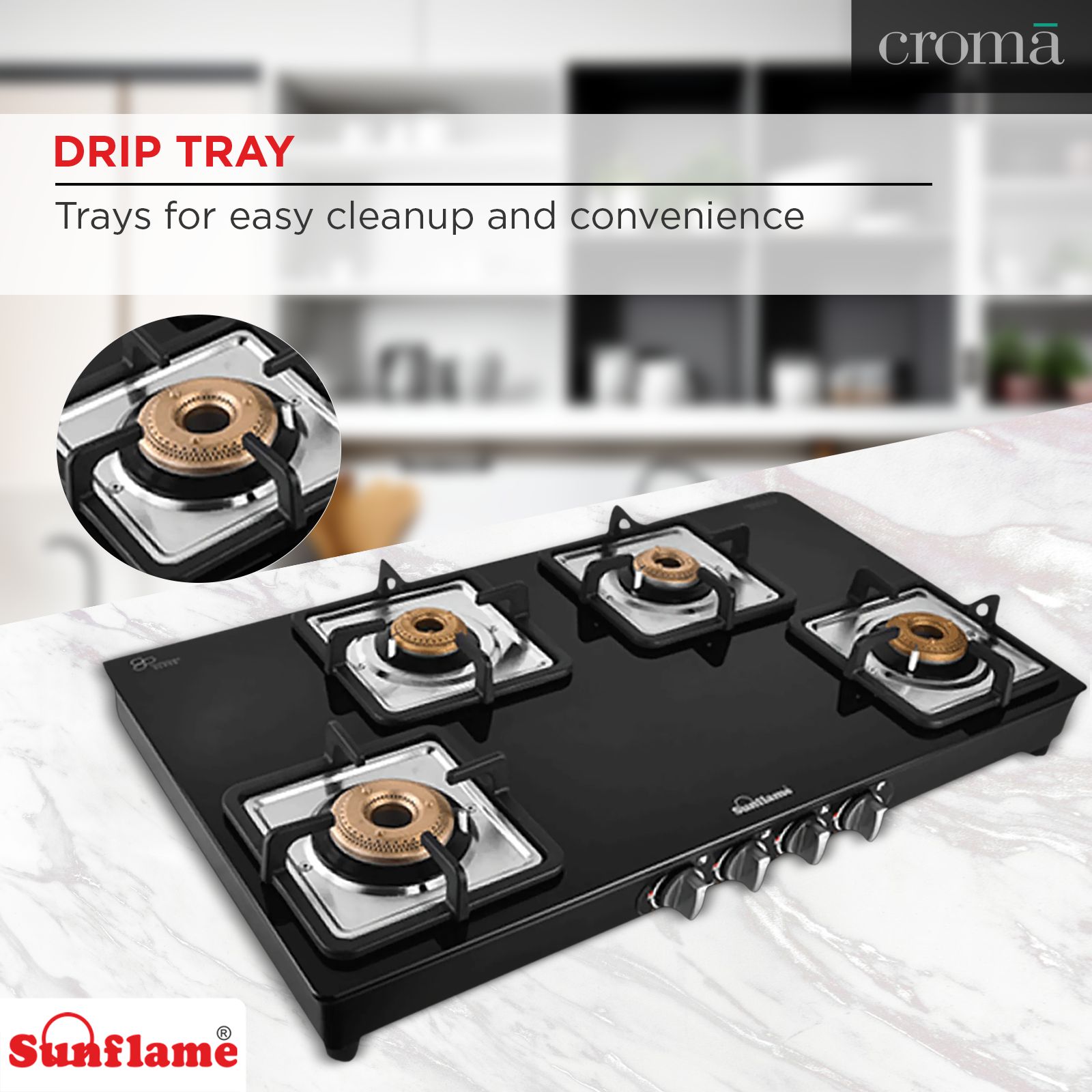 Sunflame GT 4B AURA Toughened Glass Top 4 Burner Manual Gas Stove (Cast Iron Pan Support, Black)_12