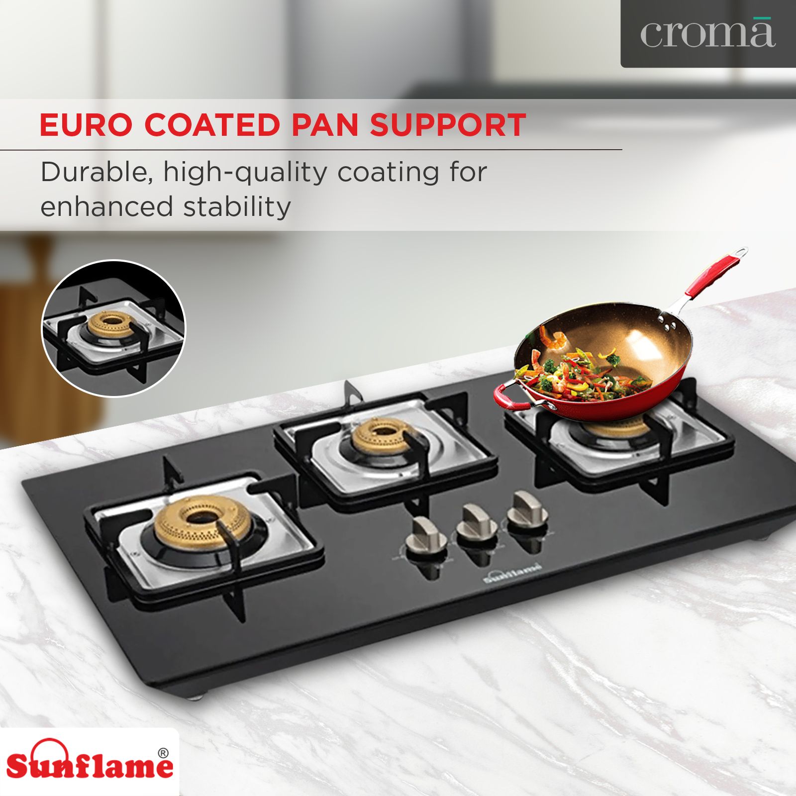 Sunflame CT-ELITE-3BR 3 Burner Manual Gas Stove (Euro Coated Pan Supports, Black) Sunflame CT-ELITE-3BR 3 Burner Manual Gas Stove (Euro Coated Pan Supports, Black)_8