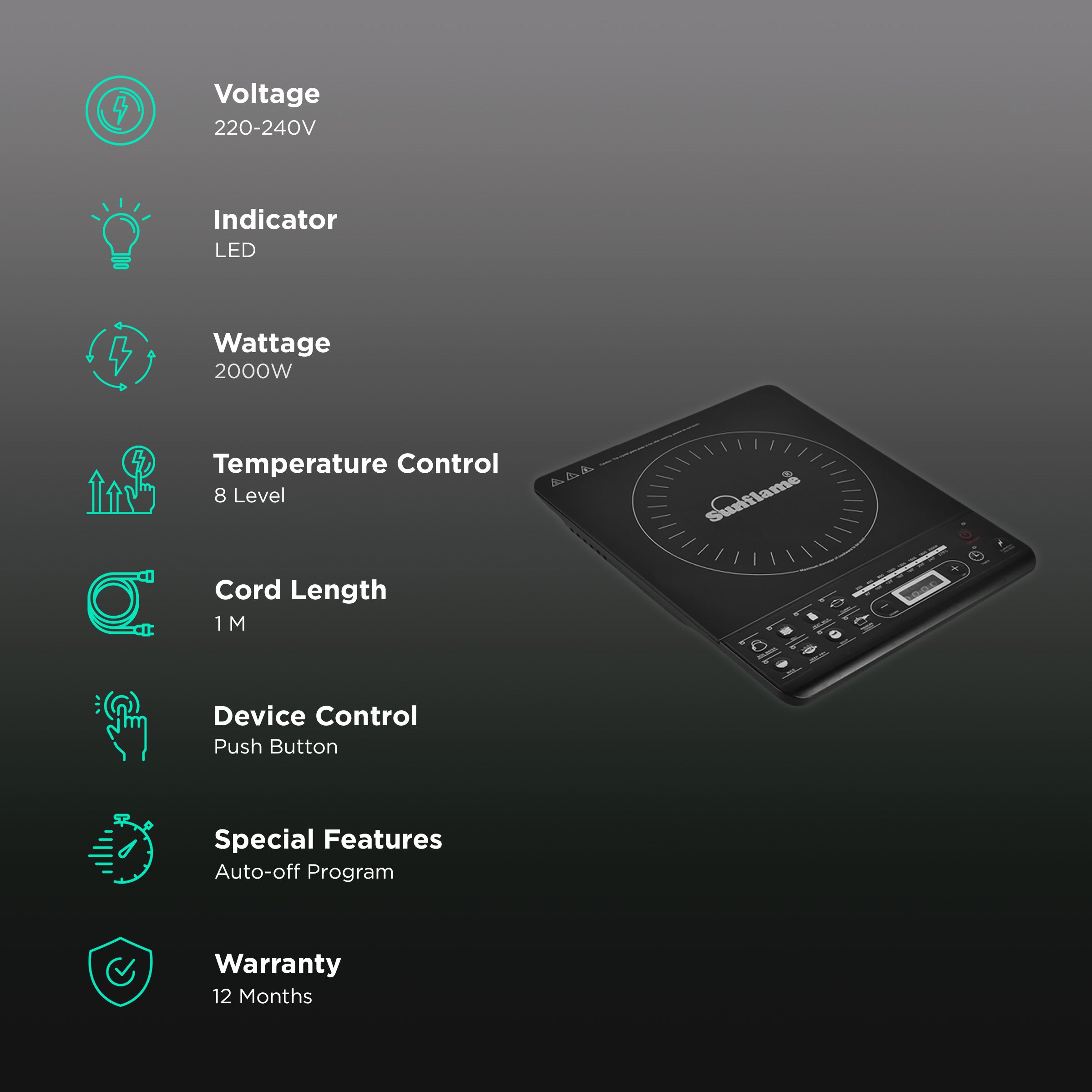 Sunflame SF-IC09 2000W Induction Cooktop with 8 Preset Menus Sunflame SF-IC09 2000W Induction Cooktop with 8 Preset Menus_3
