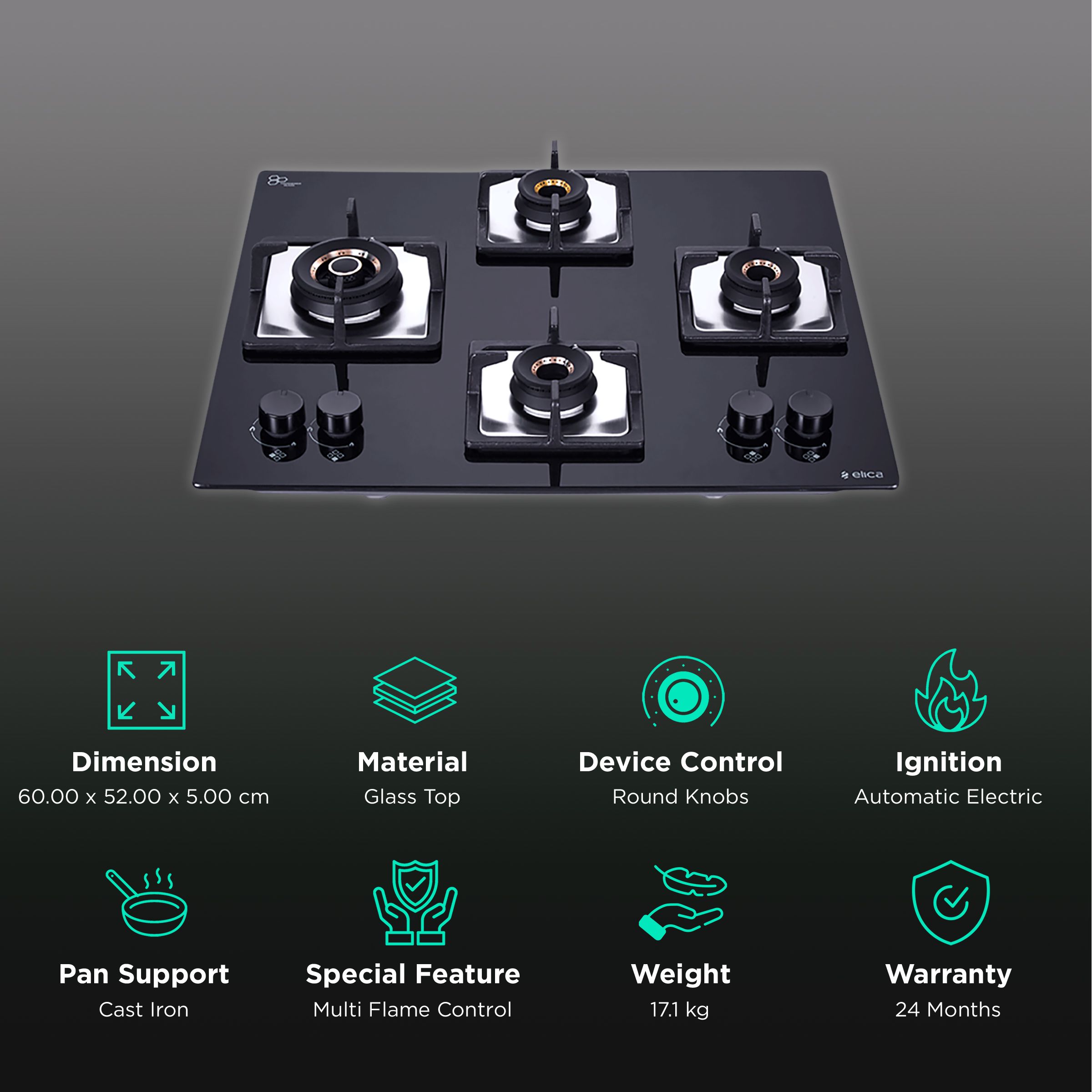 Elica FLEXI AB HCT 460 Glass Top 4 Burner Automatic Electric Hob (Multi Flame Control, Black) Elica FLEXI AB HCT 460 Glass Top 4 Burner Automatic Electric Hob (Multi Flame Control, Black)_3