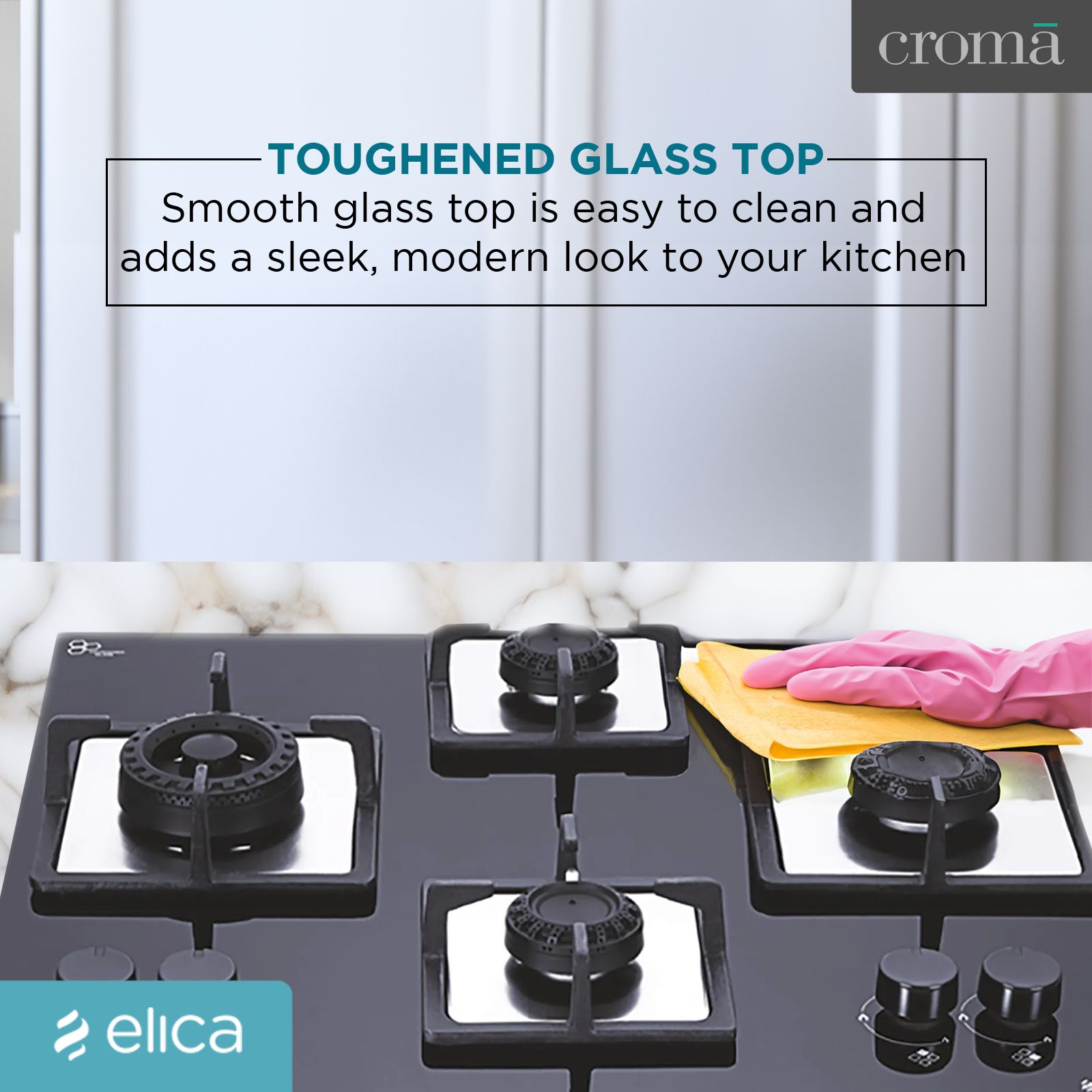 Elica Flexi Swirl 4B 60 MT NX Glass Top 4 Burner Automatic Electric Hob (Round Metallic Knob, Black)_6