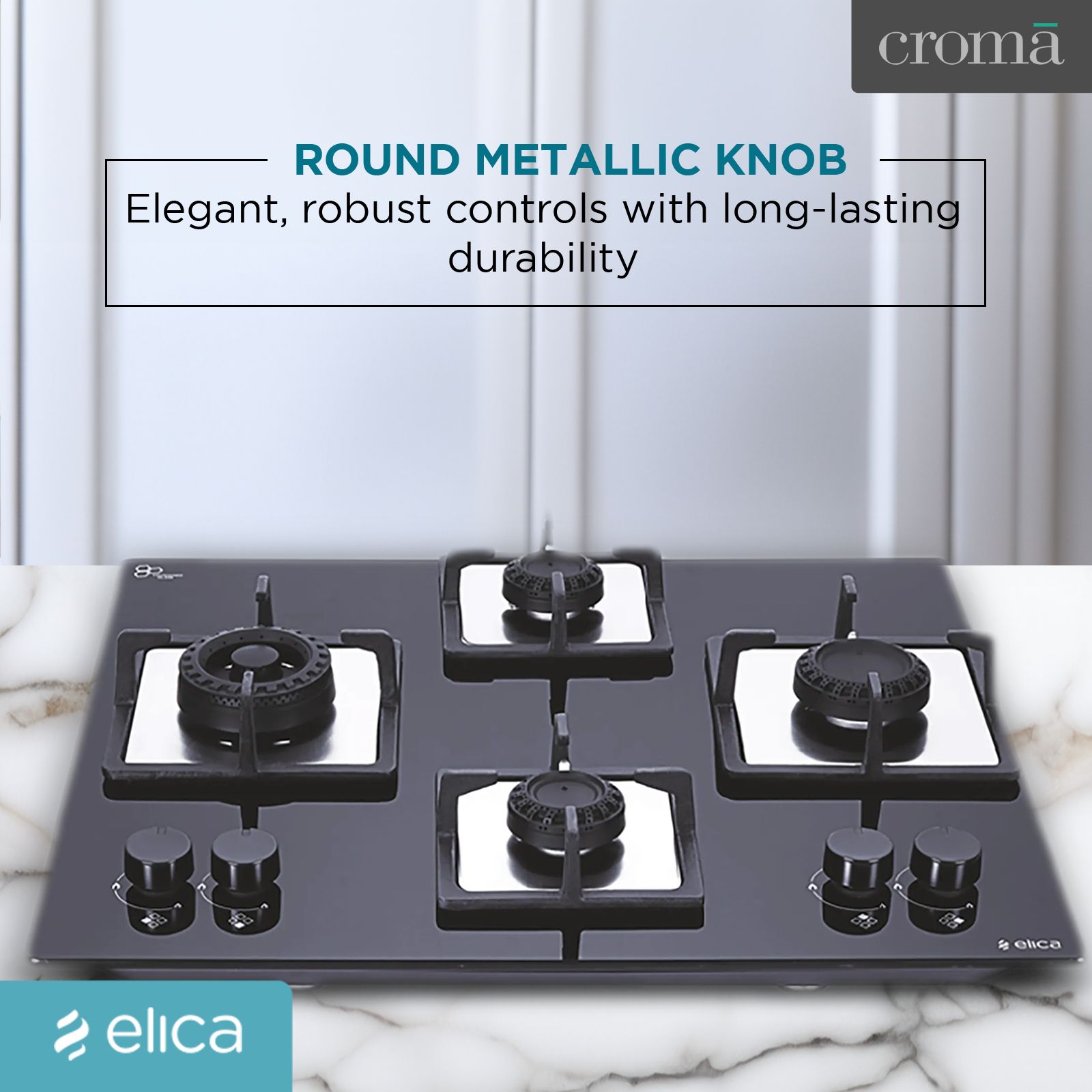 Elica Flexi Swirl 4B 60 MT NX Glass Top 4 Burner Automatic Electric Hob (Round Metallic Knob, Black)_7