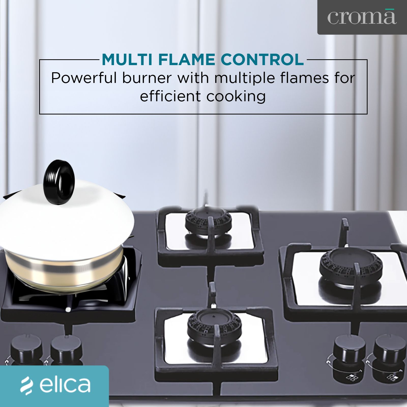 Elica Flexi Swirl 4B 60 MT NX Glass Top 4 Burner Automatic Electric Hob (Round Metallic Knob, Black)_8