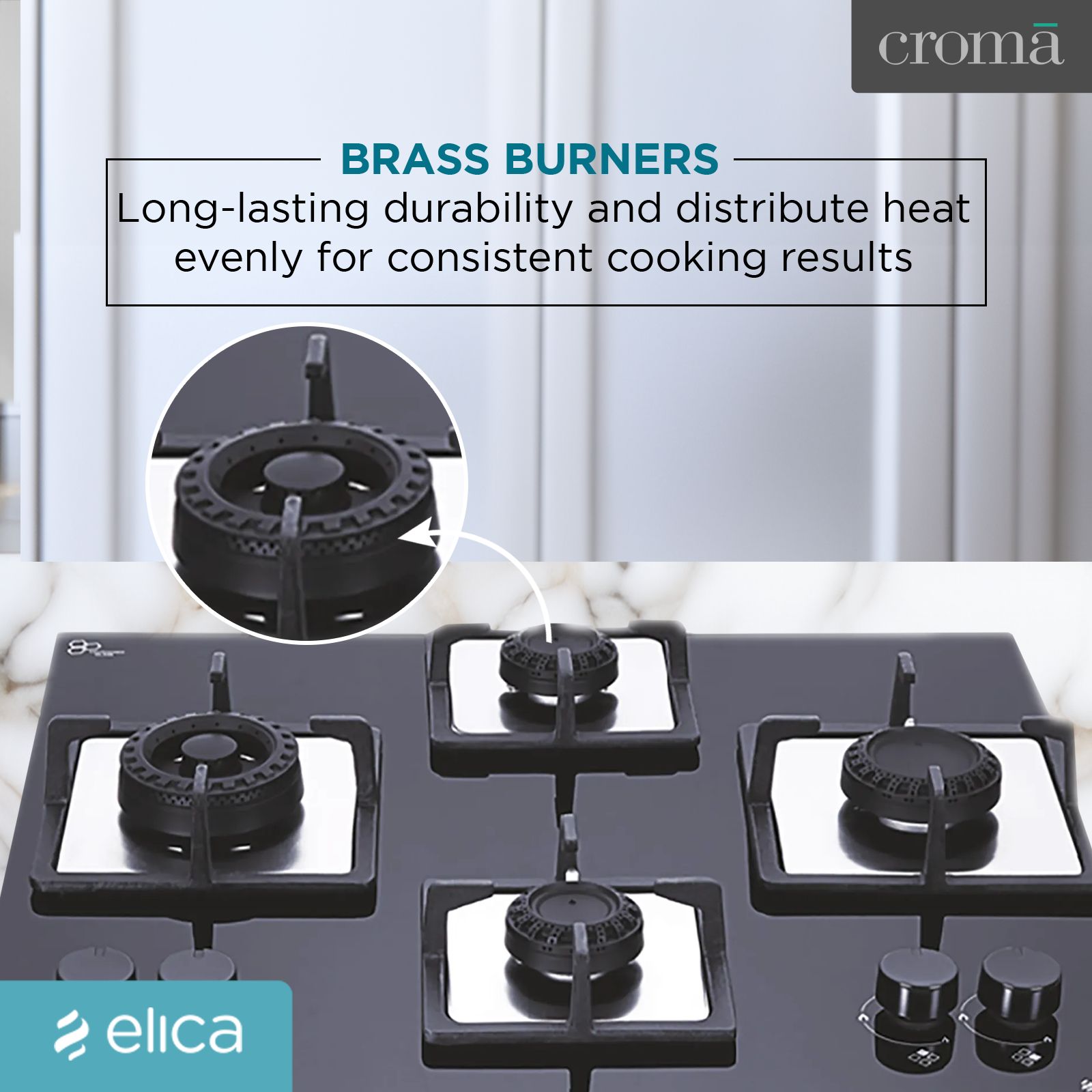 Elica Flexi Swirl 4B 60 MT NX Glass Top 4 Burner Automatic Electric Hob (Round Metallic Knob, Black)_5