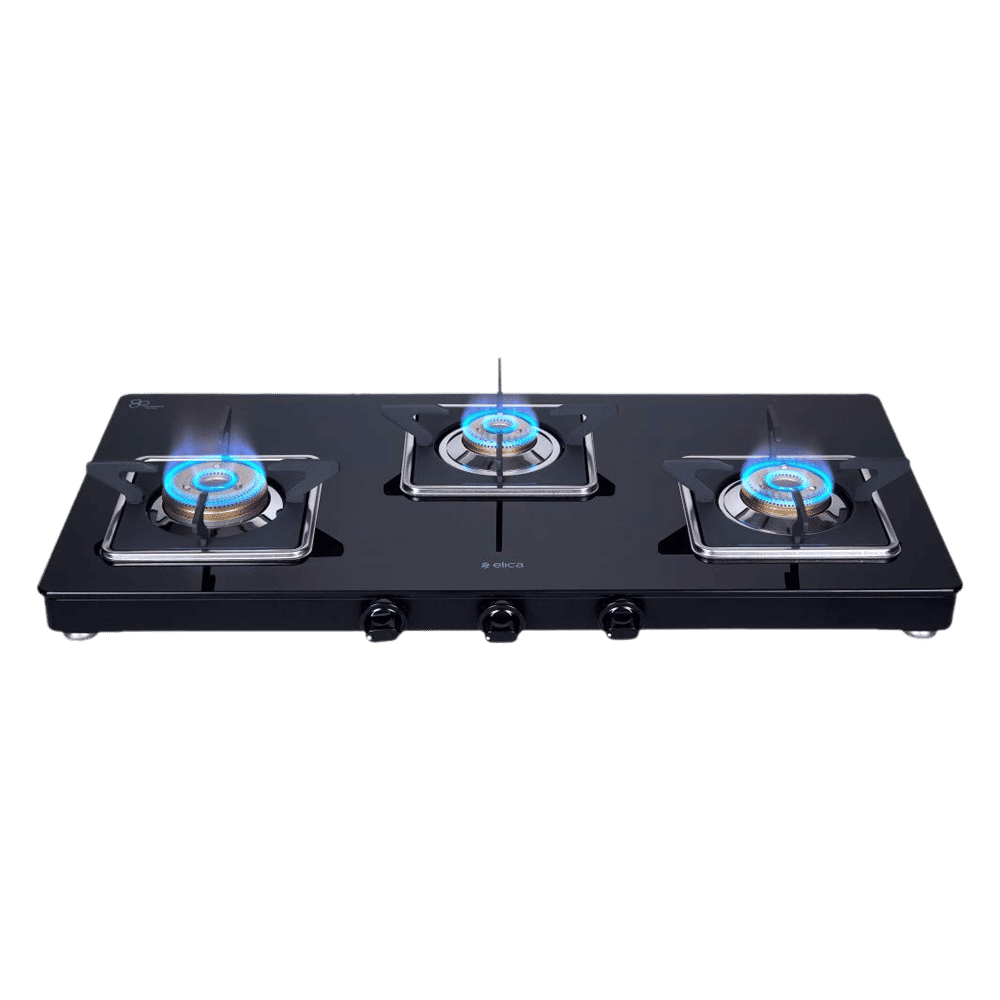 Elica 773 CT VETRO (SLIMLINE SPF) Toughened Glass Top 3 Burner Manual Gas Stove (Square Euro Coated Grids, Black)_9