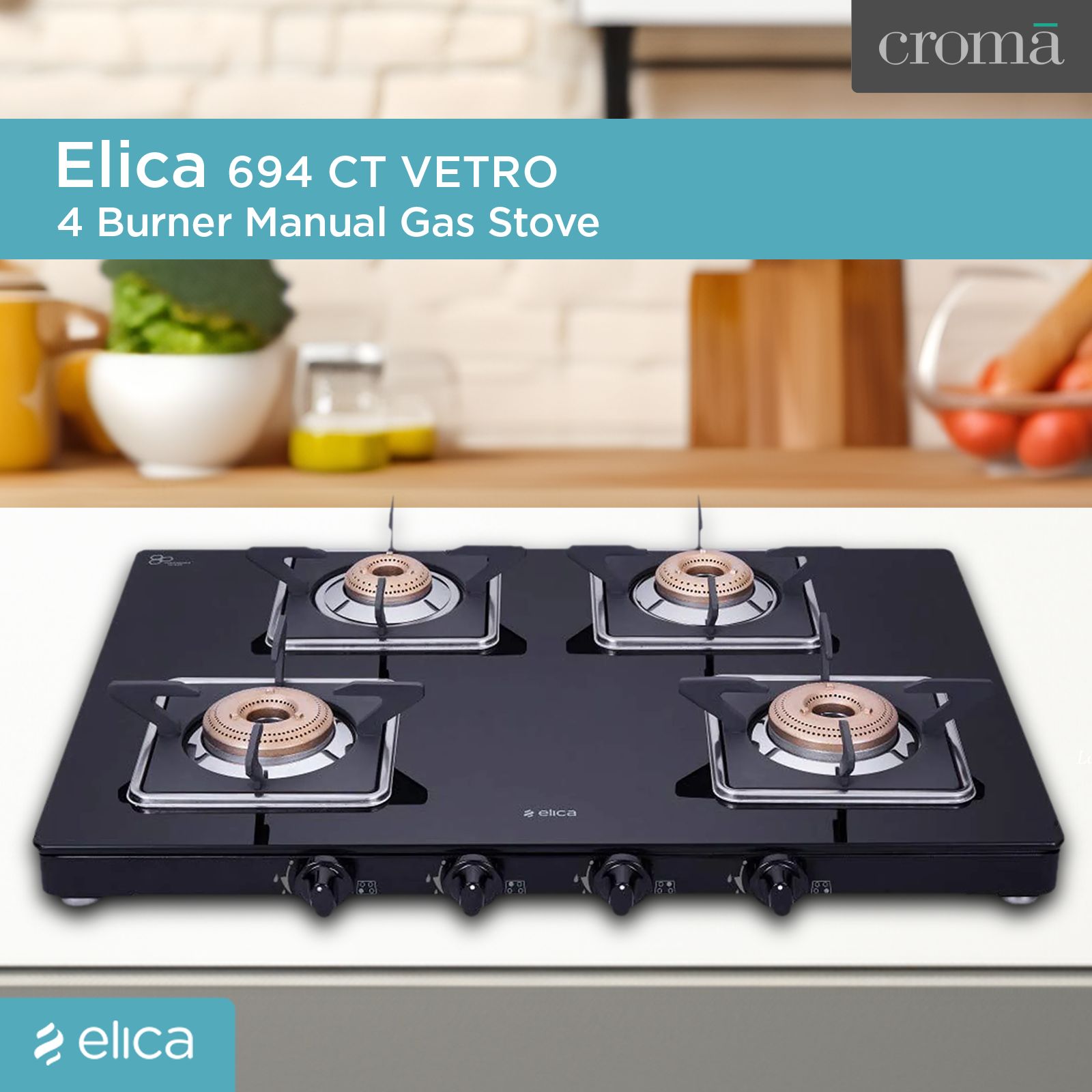 elica 694 CT VETRO (SLIMLINE SPF) Glass Top 4 Burner Manual Gas Stove (Square Euro Coated Grids, Black) elica 694 CT VETRO (SLIMLINE SPF) Glass Top 4 Burner Manual Gas Stove (Square Euro Coated Grids, Black)_8