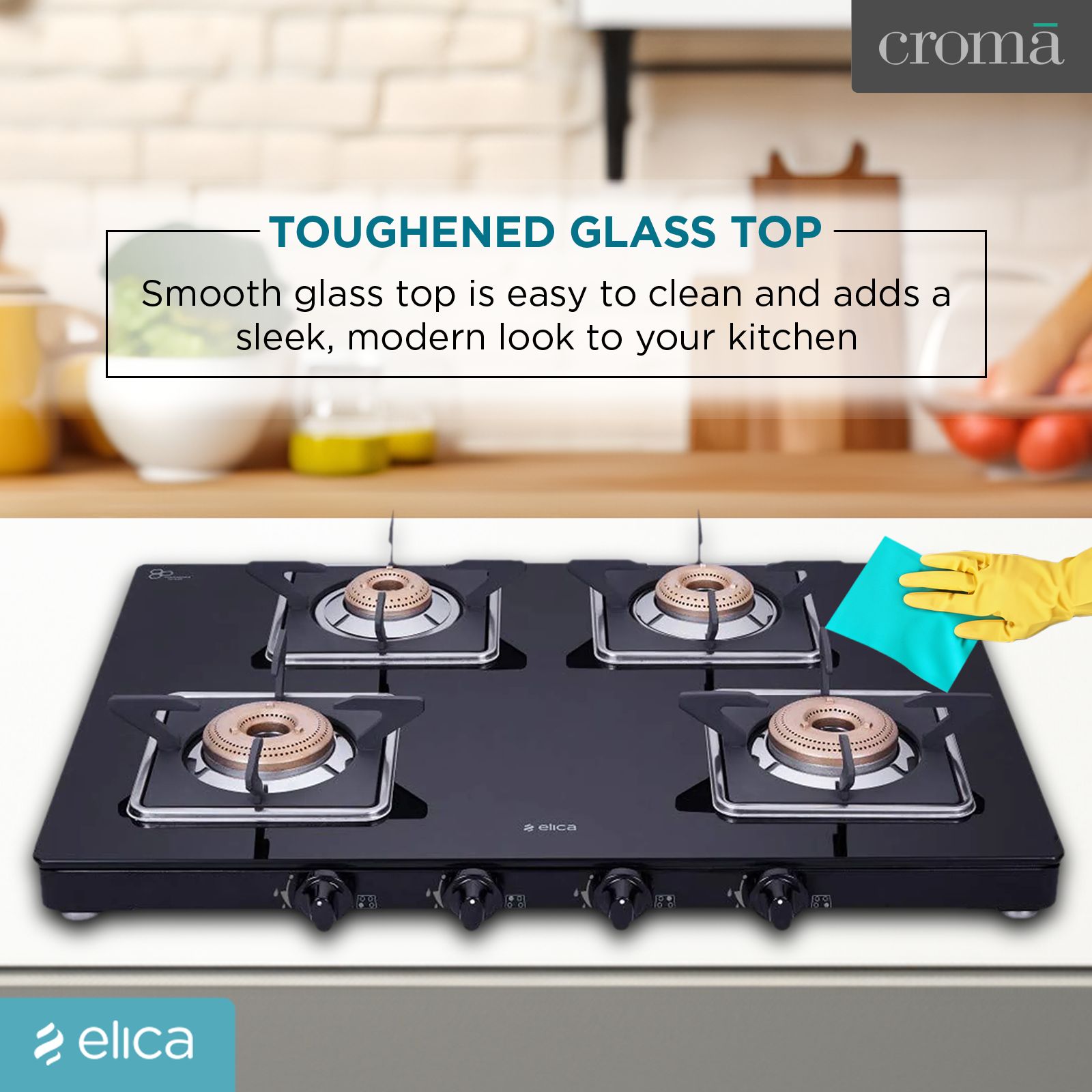elica 694 CT VETRO (SLIMLINE SPF) Glass Top 4 Burner Manual Gas Stove (Square Euro Coated Grids, Black) elica 694 CT VETRO (SLIMLINE SPF) Glass Top 4 Burner Manual Gas Stove (Square Euro Coated Grids, Black)_10