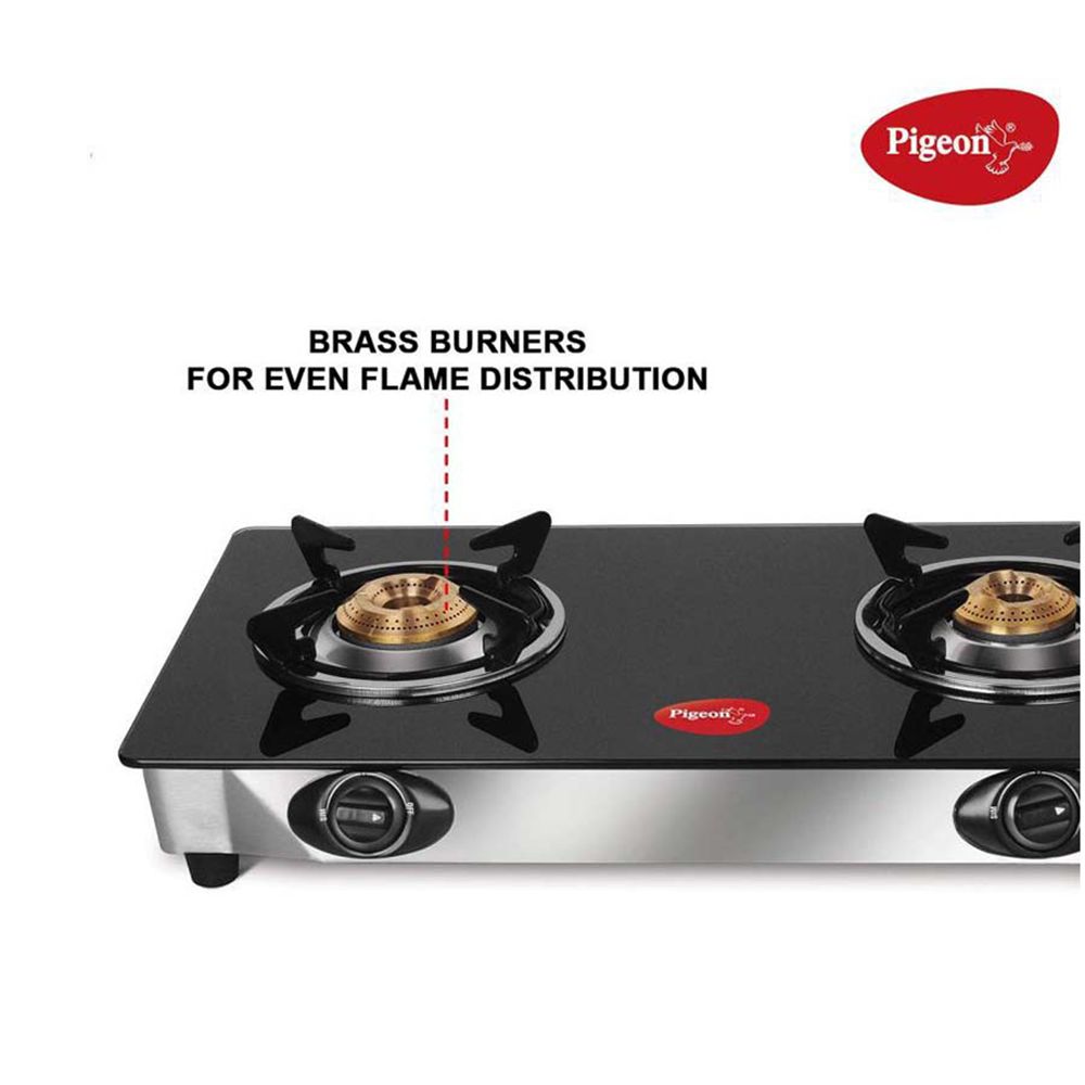 Pigeon Ayush Toughened Glass Top 2 Burner Manual Gas Stove (Rust Proof, Black) Pigeon Ayush Toughened Glass Top 2 Burner Manual Gas Stove (Rust Proof, Black)_5