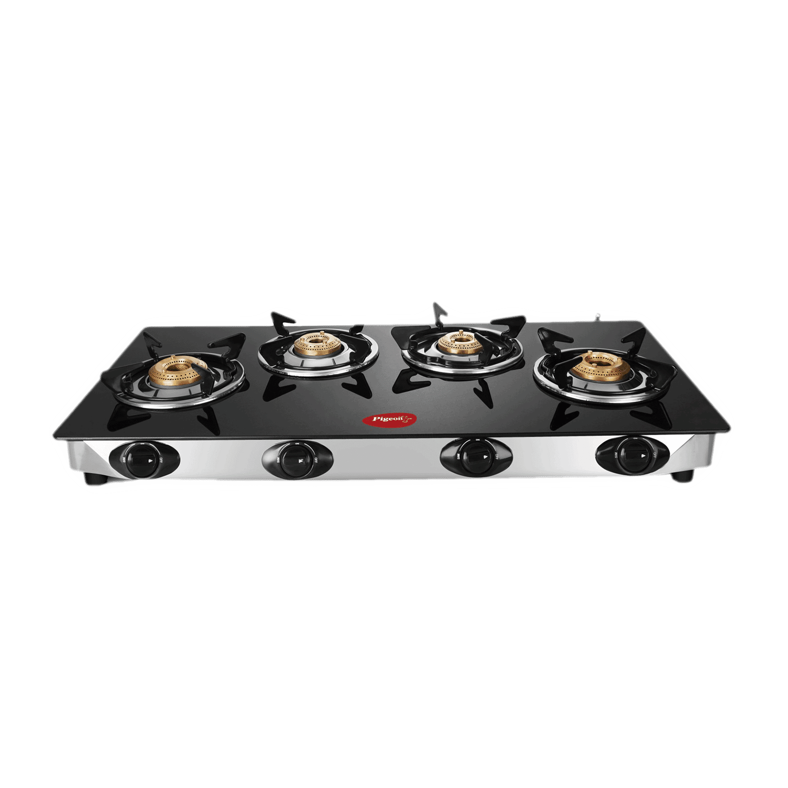 Pigeon Scarlet Toughened Glass Top 4 Burner Manual Gas Stove (Spill Proof Pan Support, Black) Pigeon Scarlet Toughened Glass Top 4 Burner Manual Gas Stove (Spill Proof Pan Support, Black)_1