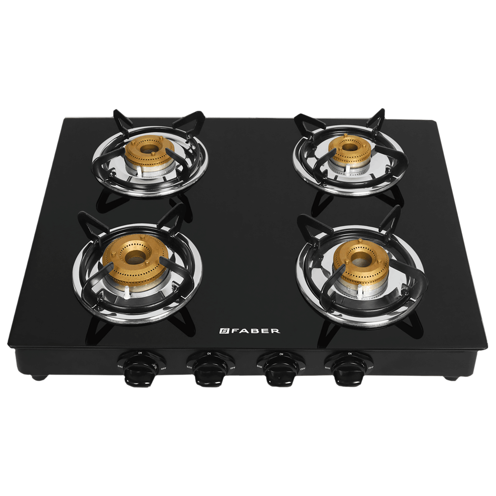Faber Power 4BB BK Toughened Glass Top 4 Burner Manual Gas Stove (Powder Coating Round Pan Support, Black)_8