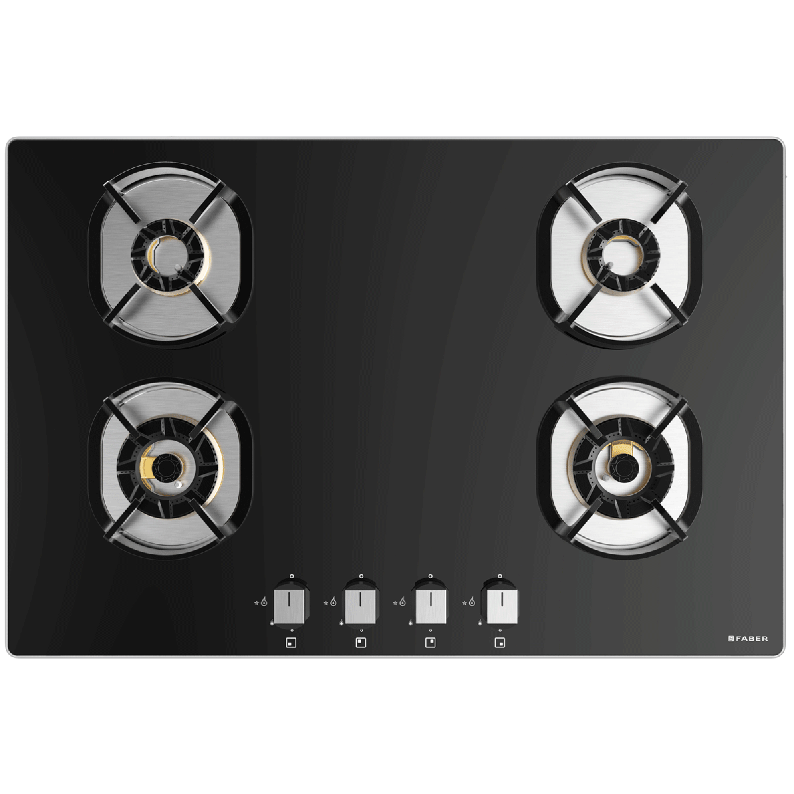 Faber Nexus IND HT784 CRS BR CI AI Toughened Glass Top 4 Burner Automatic Hob (Heavy Duty Pan Support, Black)_1