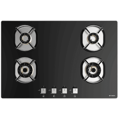 Faber Nexus IND HT784 CRS BR CI AI Toughened Glass Top 4 Burner Automatic Hob (Heavy Duty Pan Support, Black)