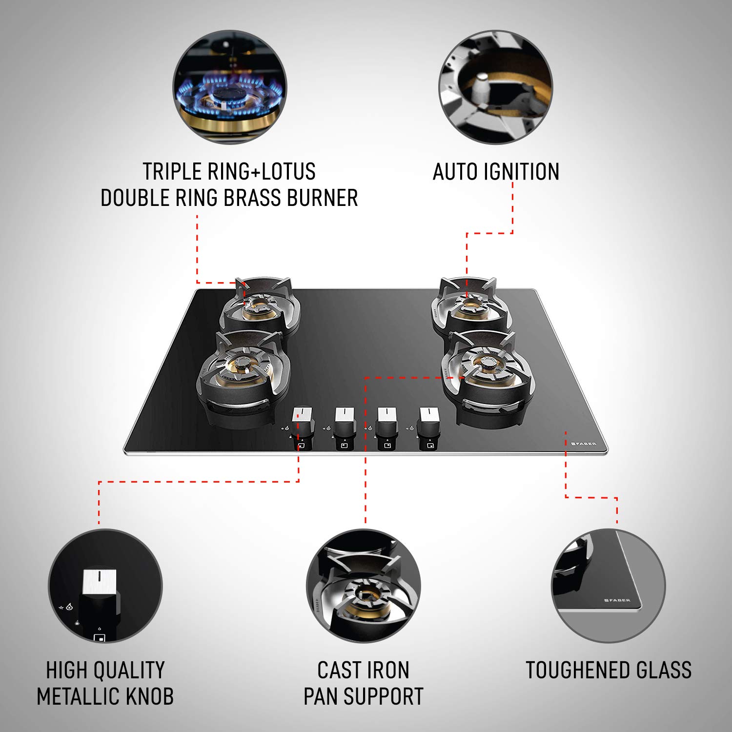 Faber Nexus IND HT784 CRS BR CI AI Toughened Glass Top 4 Burner Automatic Hob (Heavy Duty Pan Support, Black)_8