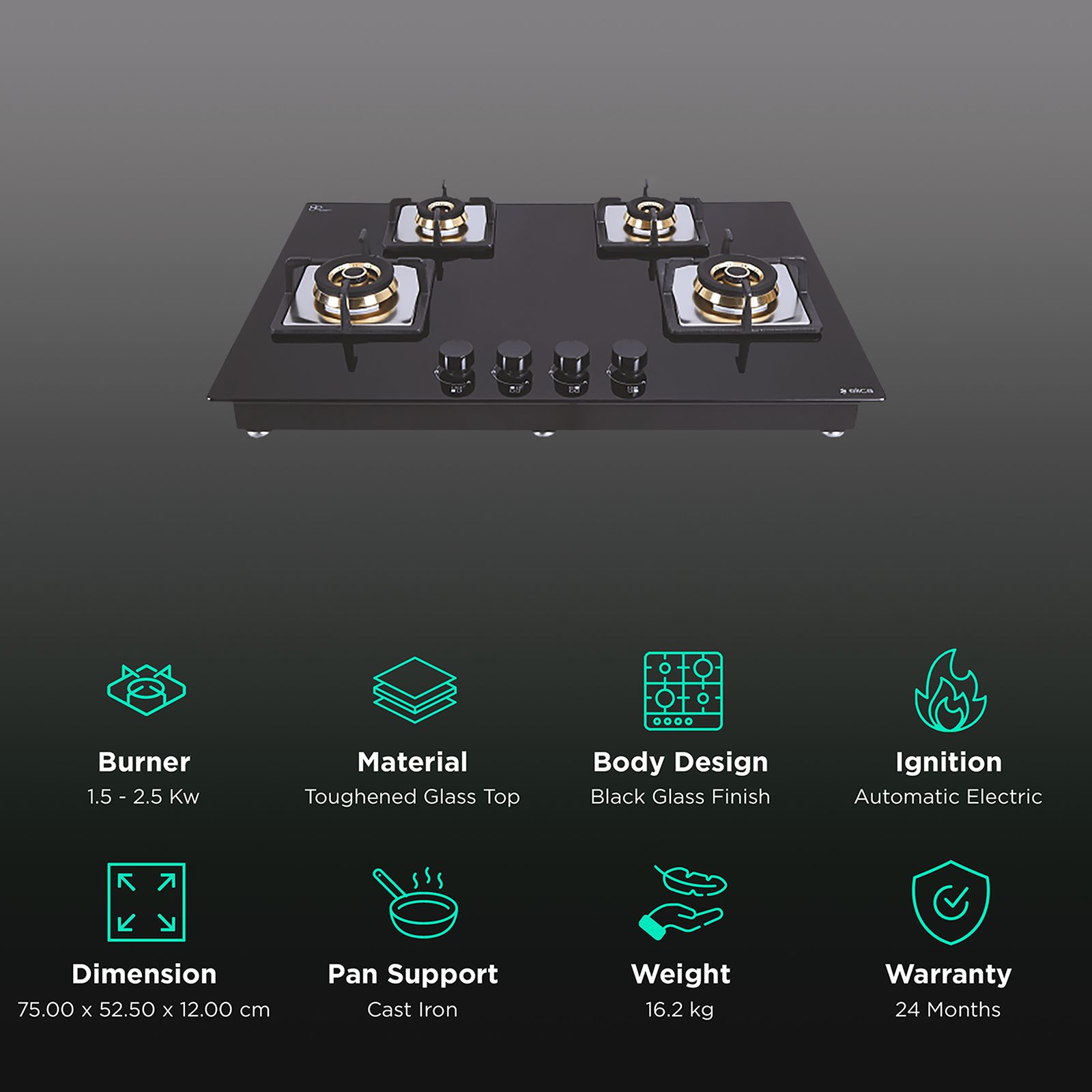 Elica FLEXI FB HCT 475 DX Toughened Glass Top 4 Burner Automatic Electric Hob (Cast Iron Grid, Black)_3