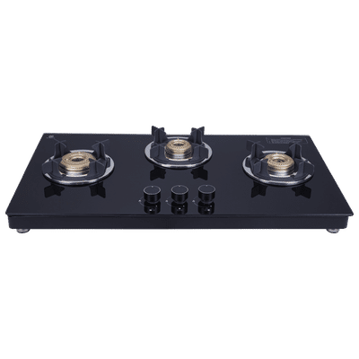 elica 773 CT VETRO (TKN CROWN DT SERIES) Toughened Glass Top 3 Burner Manual Gas Stove (Ultra Slim Frame, Black/White)