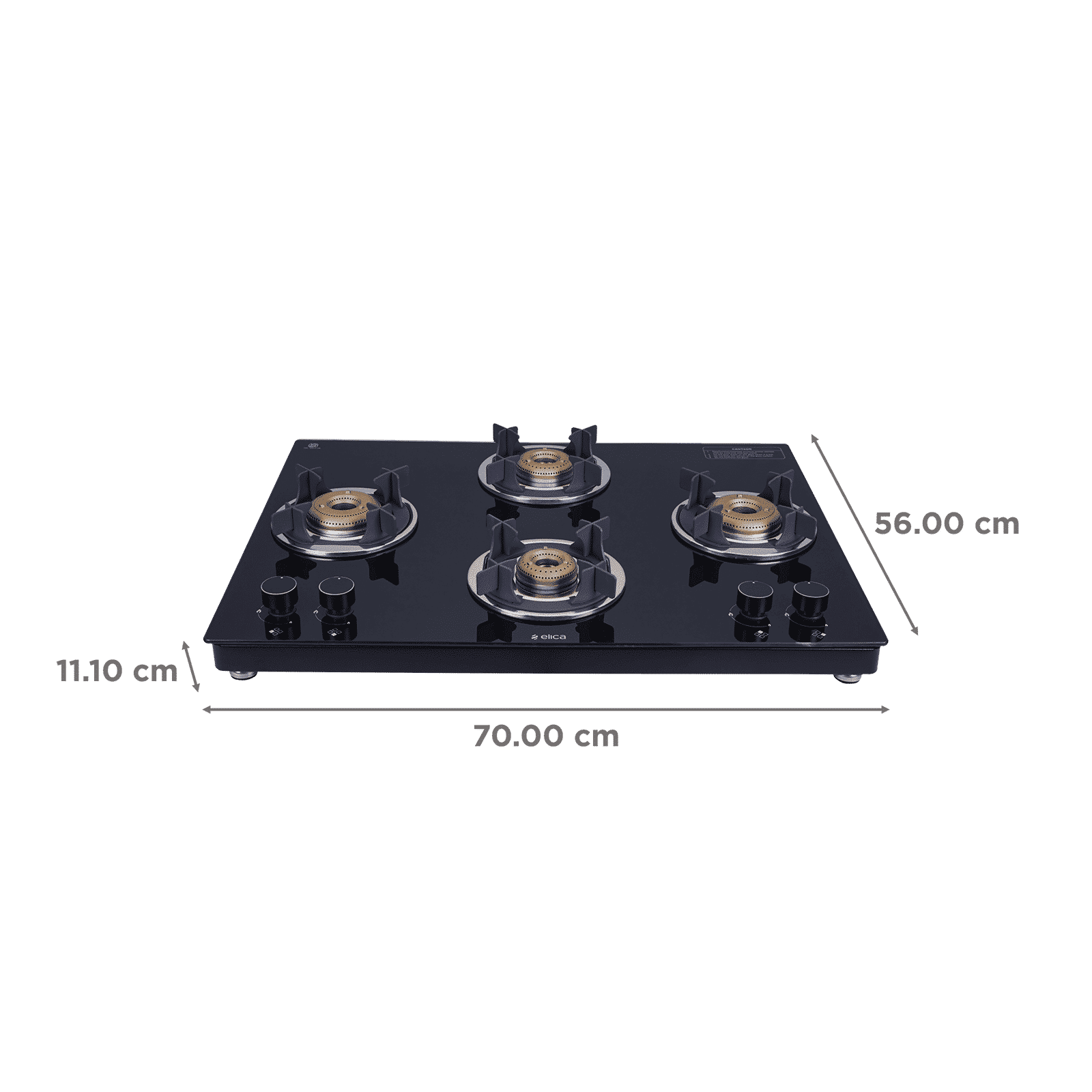 Elica 694 CT VETRO 2J (TKN CROWN DT SERIES) Toughened Glass Top 4 Burner Manual Gas Stove (Ultra Slim Frame, Black)_2