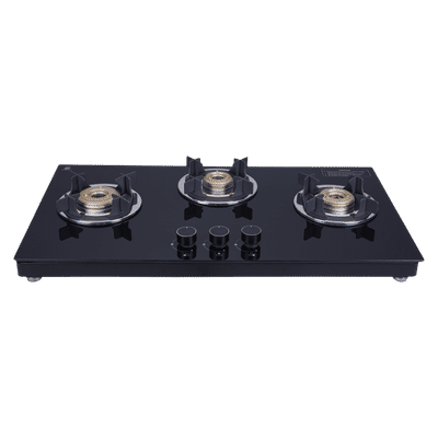 elica 773 CT VETRO (TKN CROWN DT SERIES) Toughened Glass Top 3 Burner Automatic Gas Stove (Ultra Slim Frame, Black)