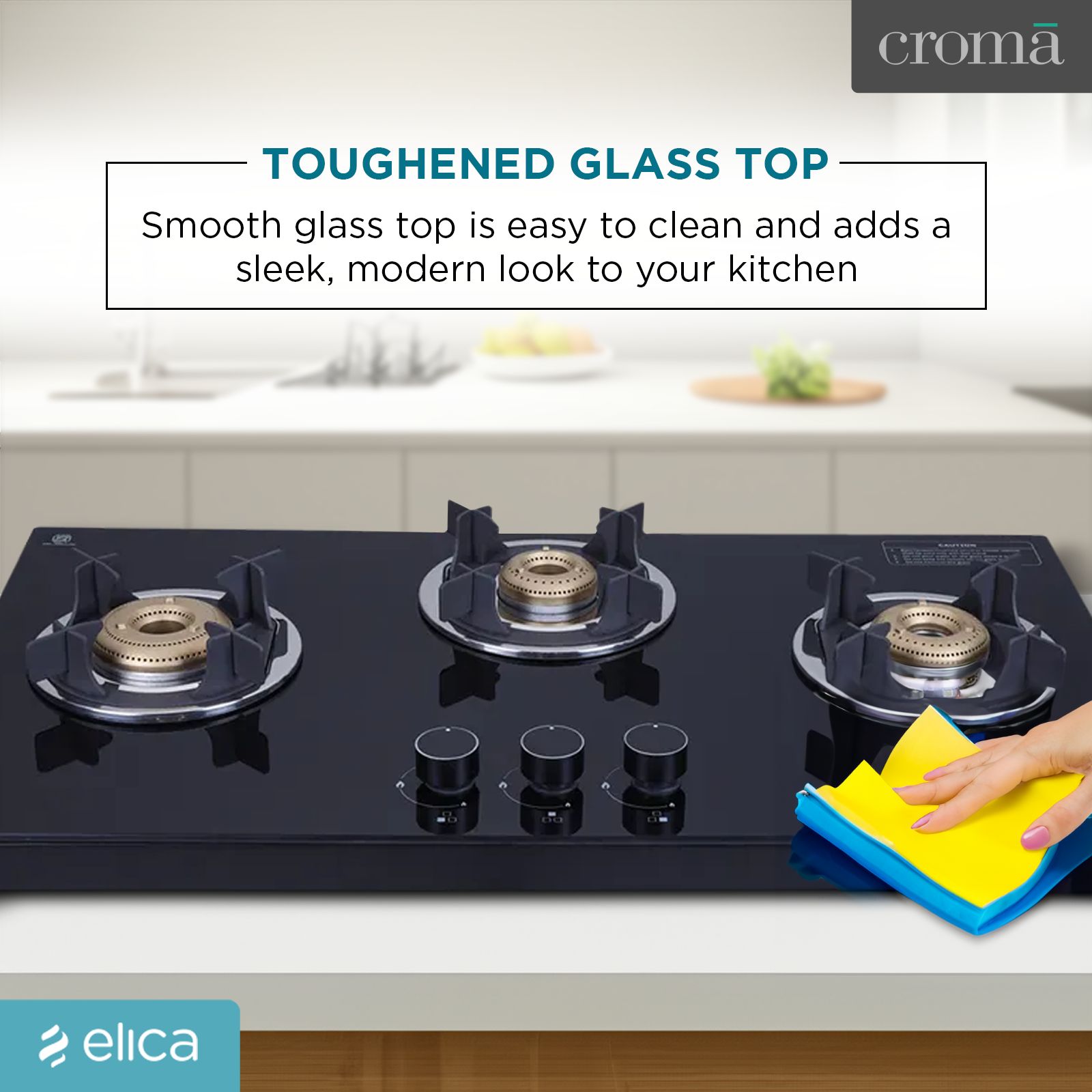 elica 773 CT VETRO (TKN CROWN DT SERIES) Toughened Glass Top 3 Burner Automatic Gas Stove (Ultra Slim Frame, Black) elica 773 CT VETRO (TKN CROWN DT SERIES) Toughened Glass Top 3 Burner Automatic Gas Stove (Ultra Slim Frame, Black)_12