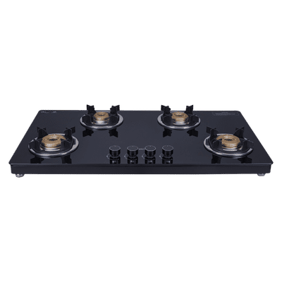 Elica 904 CT VETRO 2J (TKN CROWN DT SERIES) Toughened Glass Top 4 Burner Automatic Gas Stove (Ultra Slim Frame, Black)