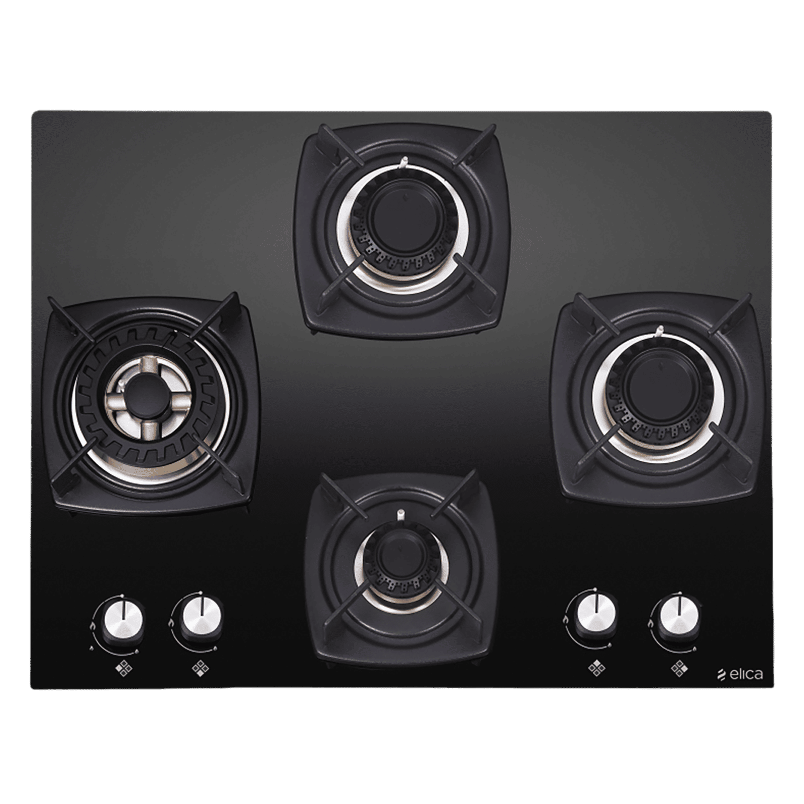 Elica DT FB MFC 4B 65 SWIRL Toughened Glass Top 4 Burner Automatic Hob (Cast Iron Grid, Black)_1