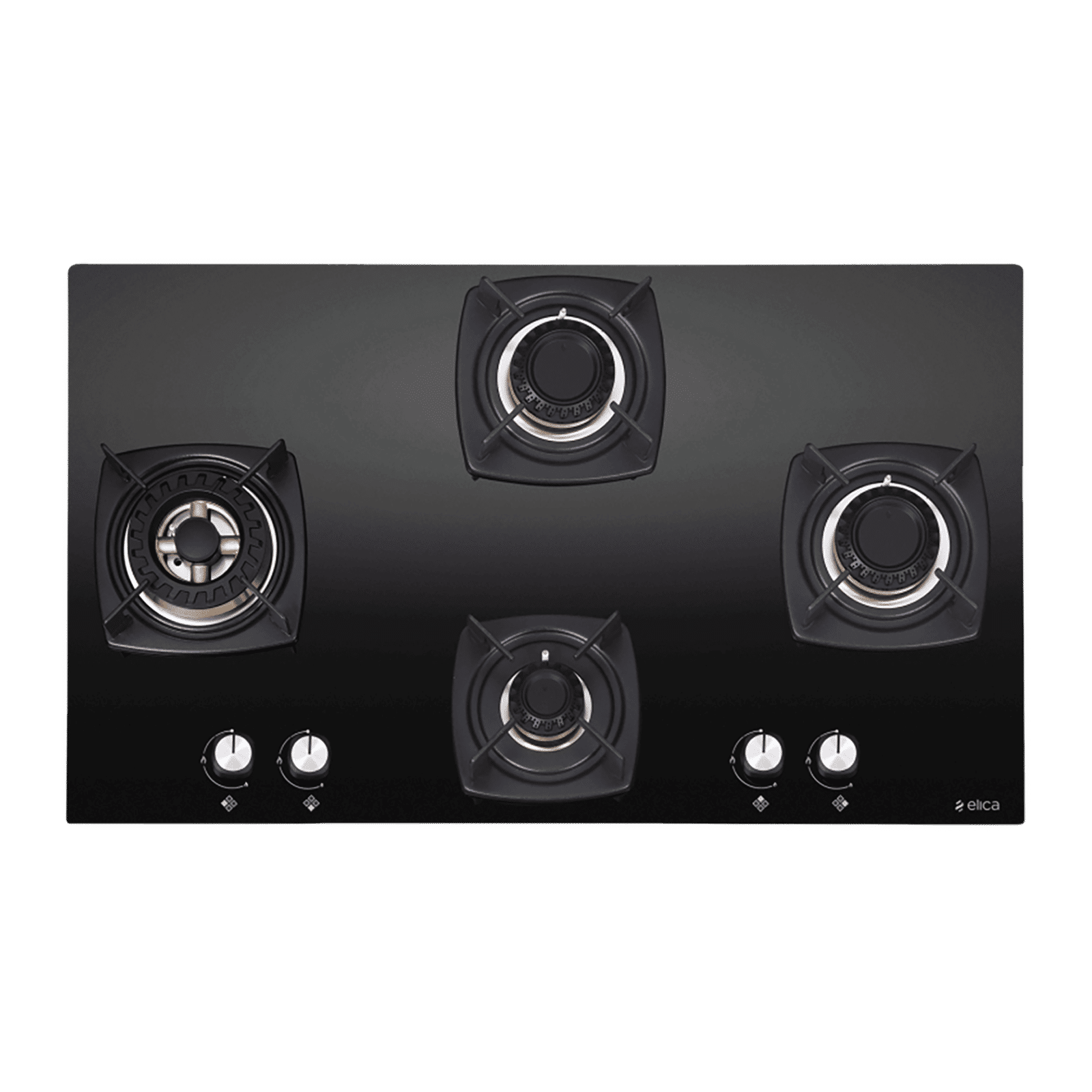 Elica DT FLEXI FB MFC 4B 91 SWIRL Toughened Glass Top 4 Burner Automatic Hob (Cast Iron Grid, Black)_1
