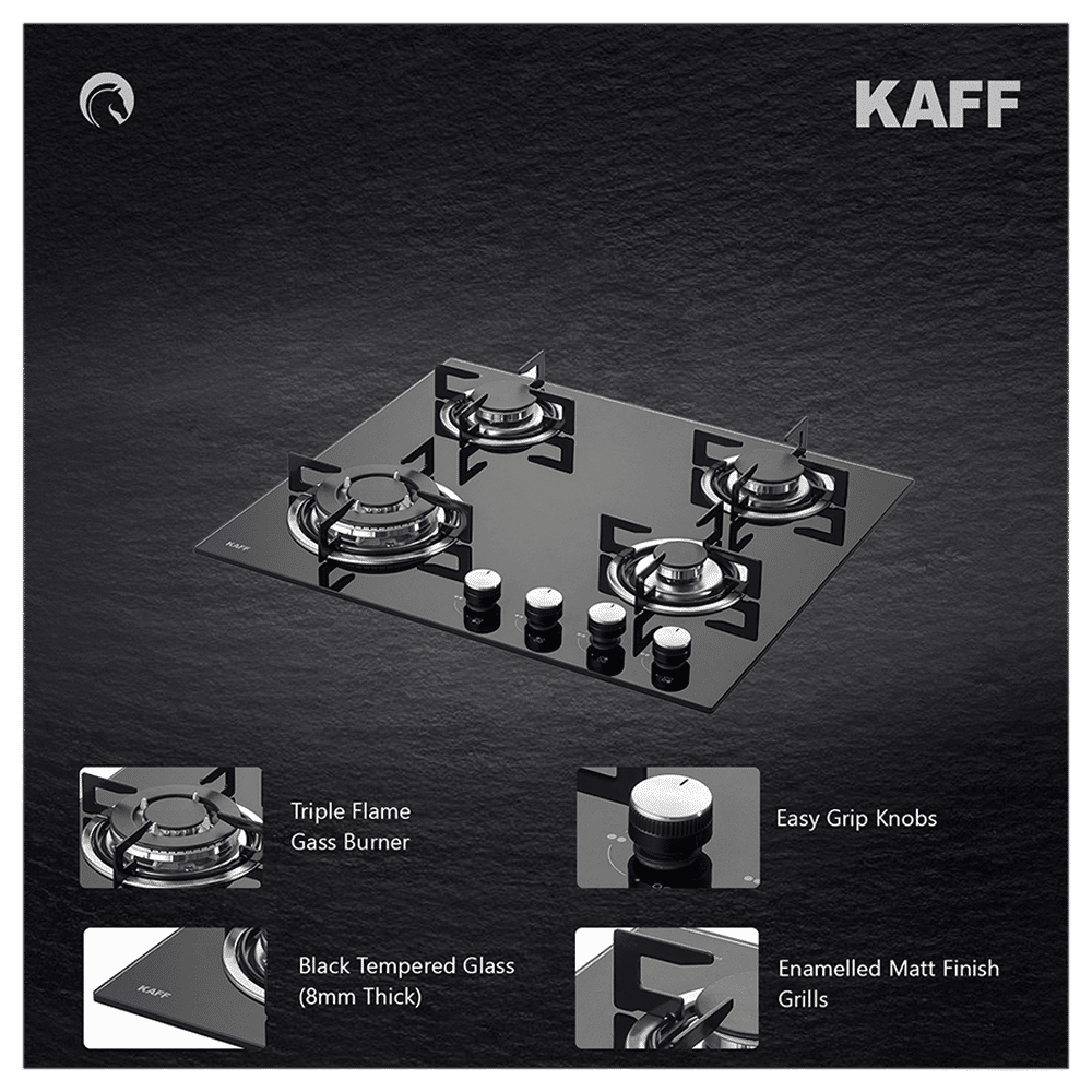 KAFF NE 4B 60 GF Tempered Glass Top 4 Burner Automatic Electric Hob (Enamelled Matt Finish Grills, Black)_14