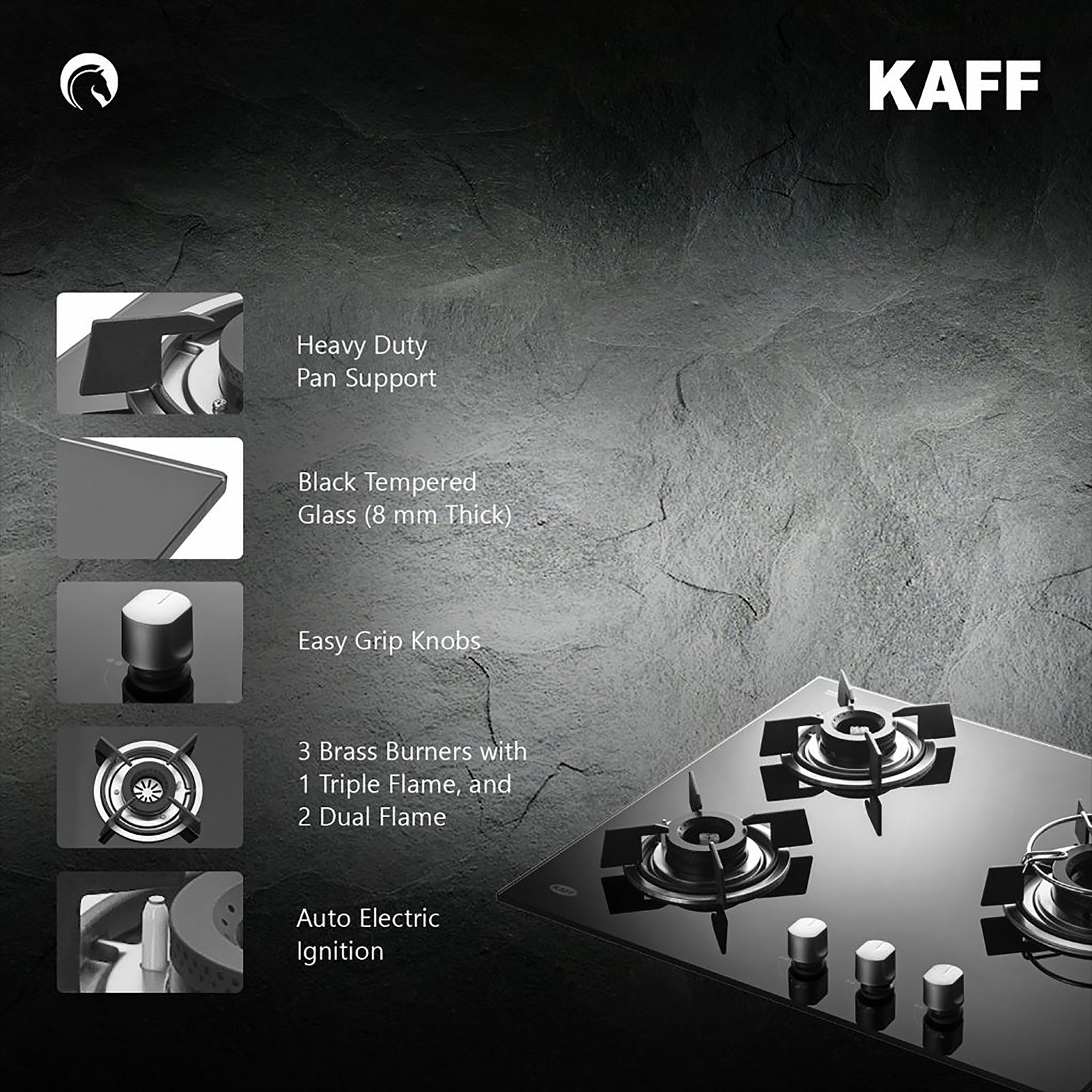 KAFF HBR 603 B Tempered Glass Top 3 Burner Automatic Electric Hob (Matte Enamelled Pan Support, Black) KAFF HBR 603 B Tempered Glass Top 3 Burner Automatic Electric Hob (Matte Enamelled Pan Support, Black)_9