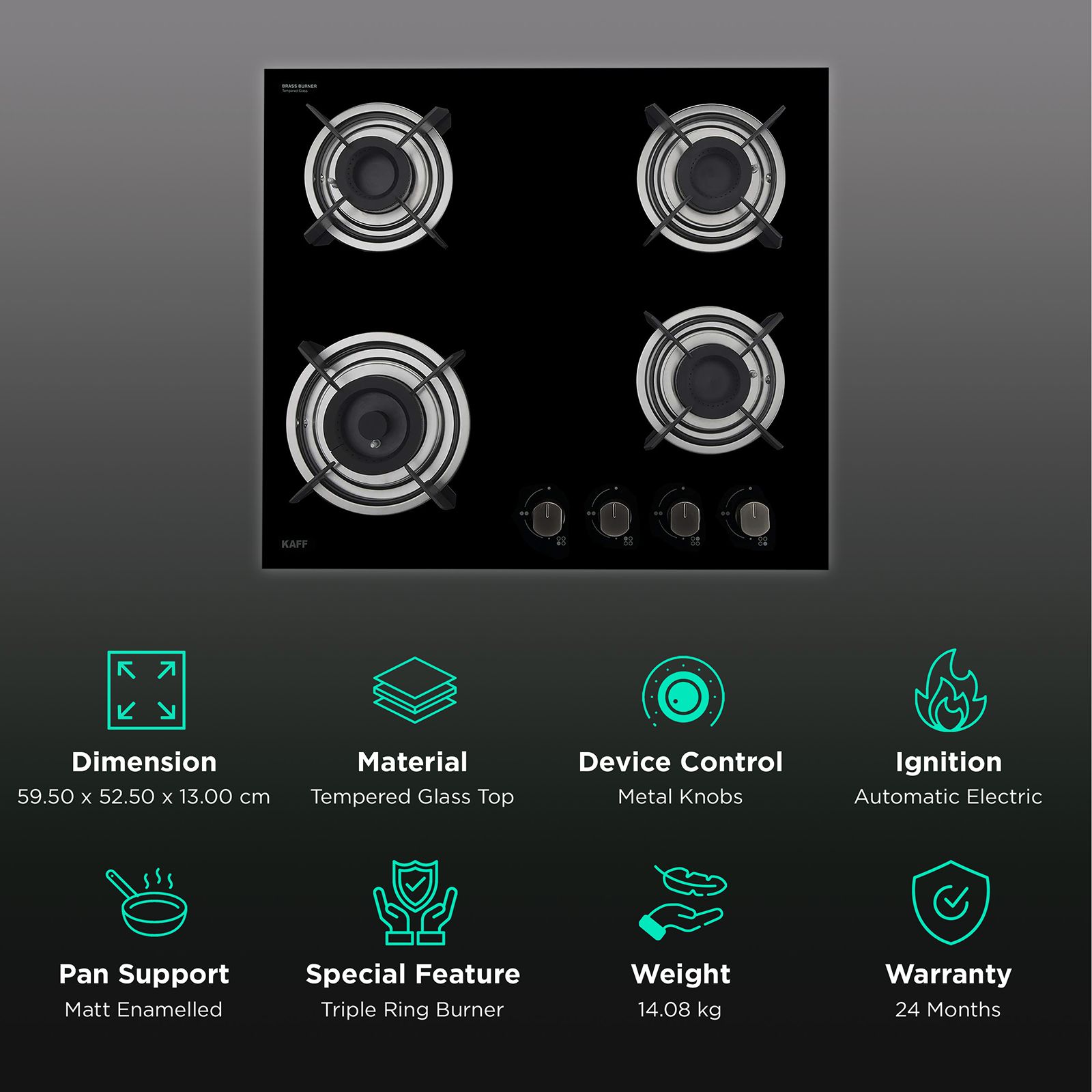 KAFF HBR 604 A Tempered Glass Top 4 Burner Automatic Electric Hob (Matte Enamelled Pan Support, Black) KAFF HBR 604 A Tempered Glass Top 4 Burner Automatic Electric Hob (Matte Enamelled Pan Support, Black)_3