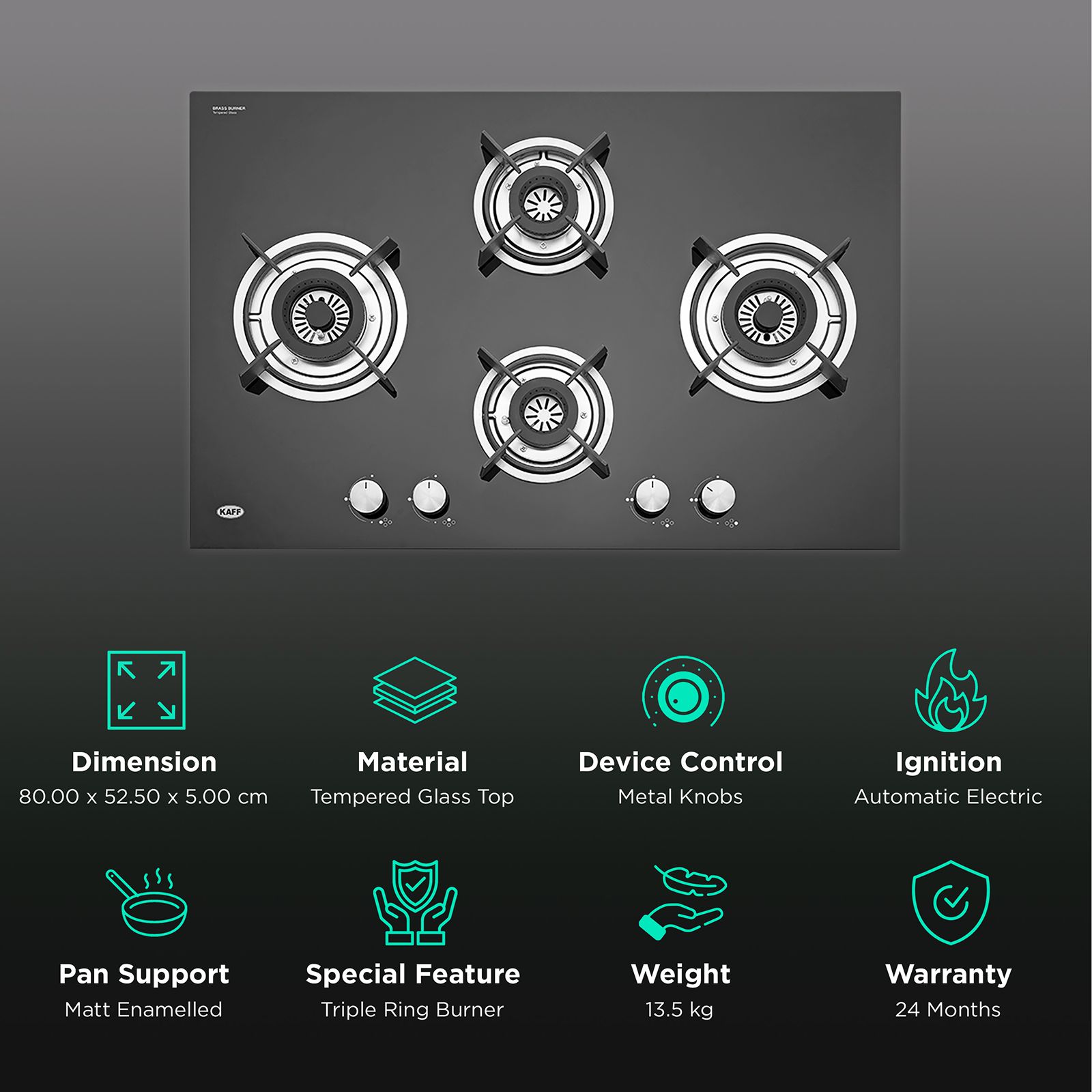 KAFF HBR 784 A Tempered Glass Top 4 Burner Automatic Electric Hob (Enamelled Matt Finish Grills, Black) KAFF HBR 784 A Tempered Glass Top 4 Burner Automatic Electric Hob (Enamelled Matt Finish Grills, Black)_3