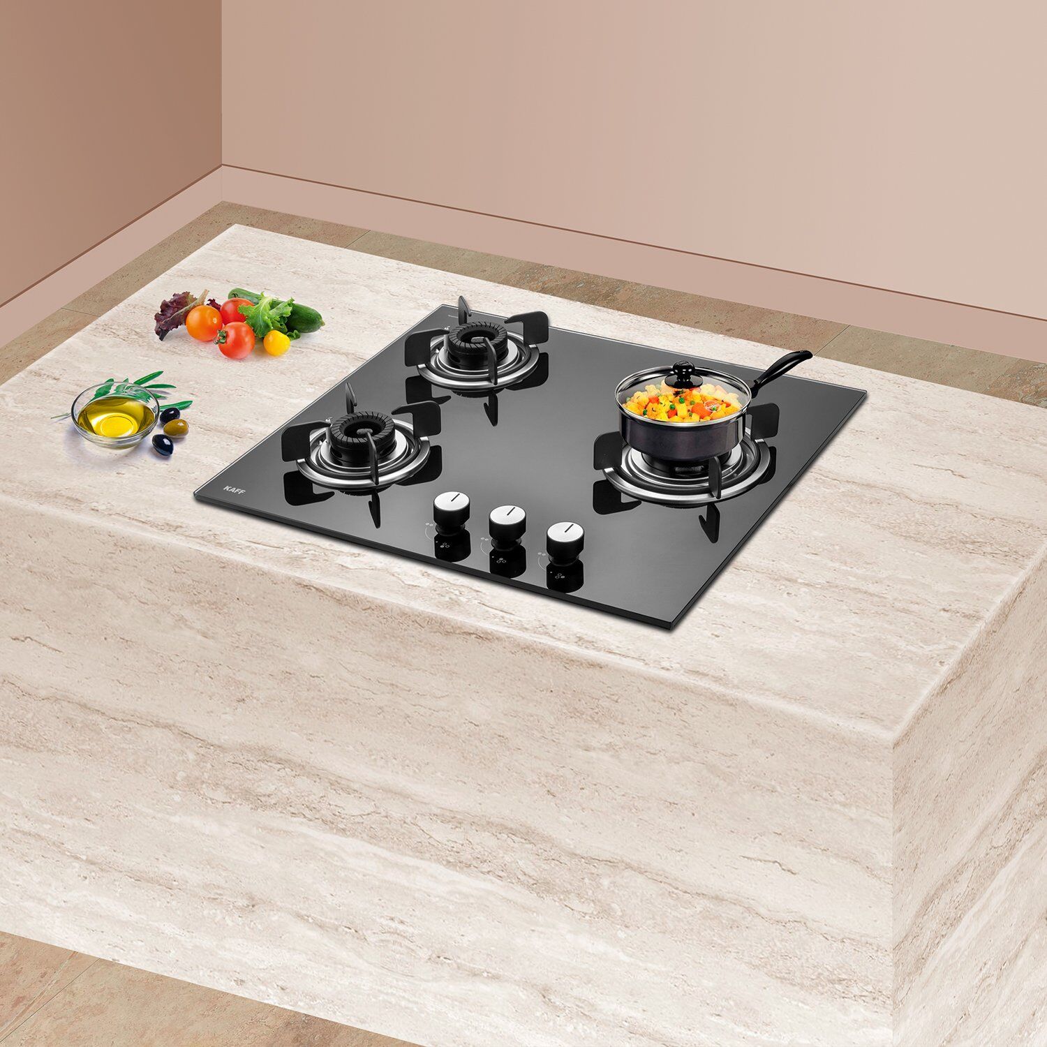 KAFF Crista Tempered Glass Top 3 Burner Automatic Hob (Matte Enamelled Pan Support, Black)_7