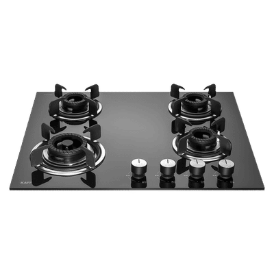 KAFF Crista Tempered Glass Top 4 Burner Automatic Hob (Matte Enamelled Pan Support, Black)