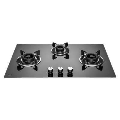 KAFF Crista Tempered Glass Top 3 Burner Automatic Hob (Matte Enamelled Pan Support, Black)