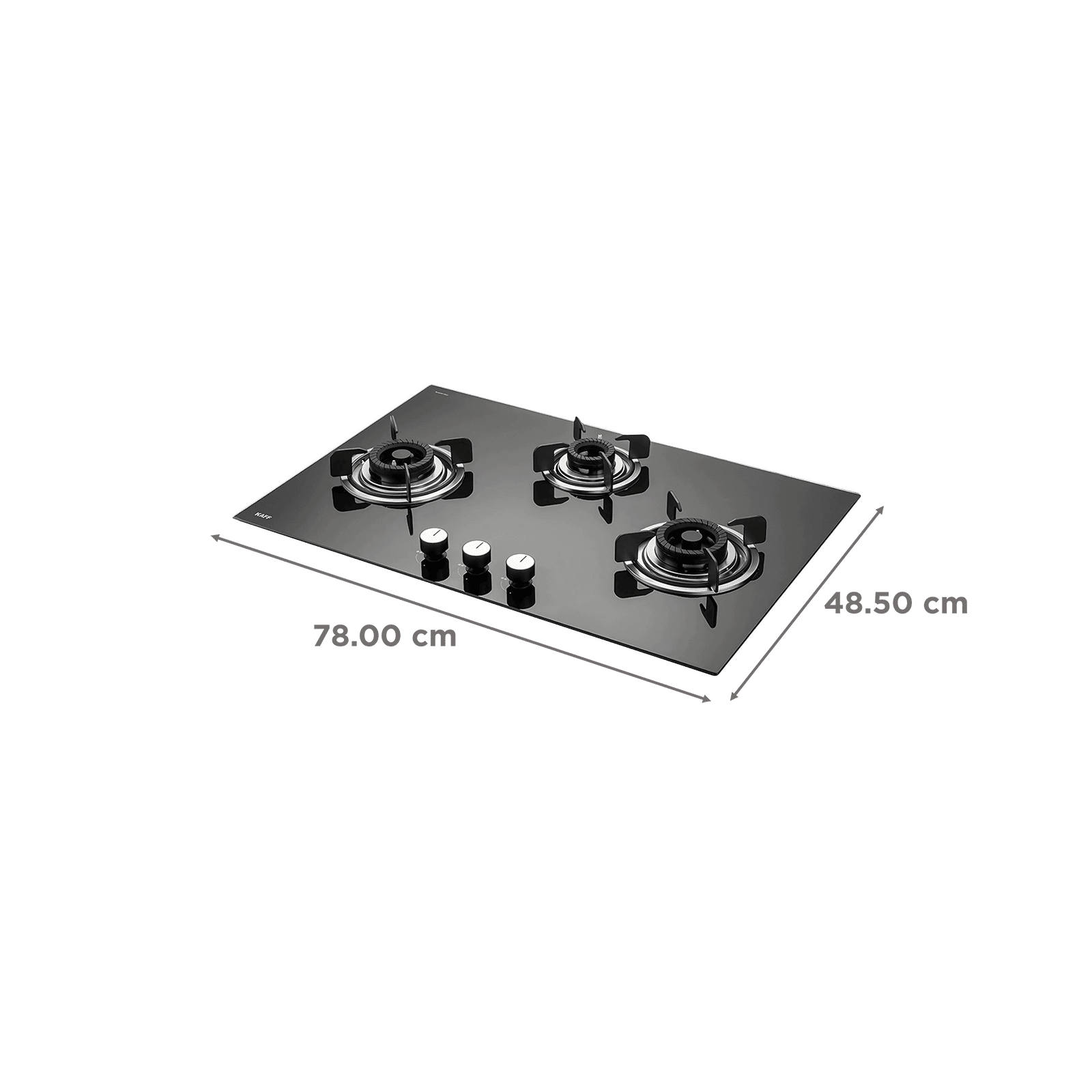KAFF Crista Tempered Glass Top 3 Burner Automatic Hob (Matte Enamelled Pan Support, Black)_2