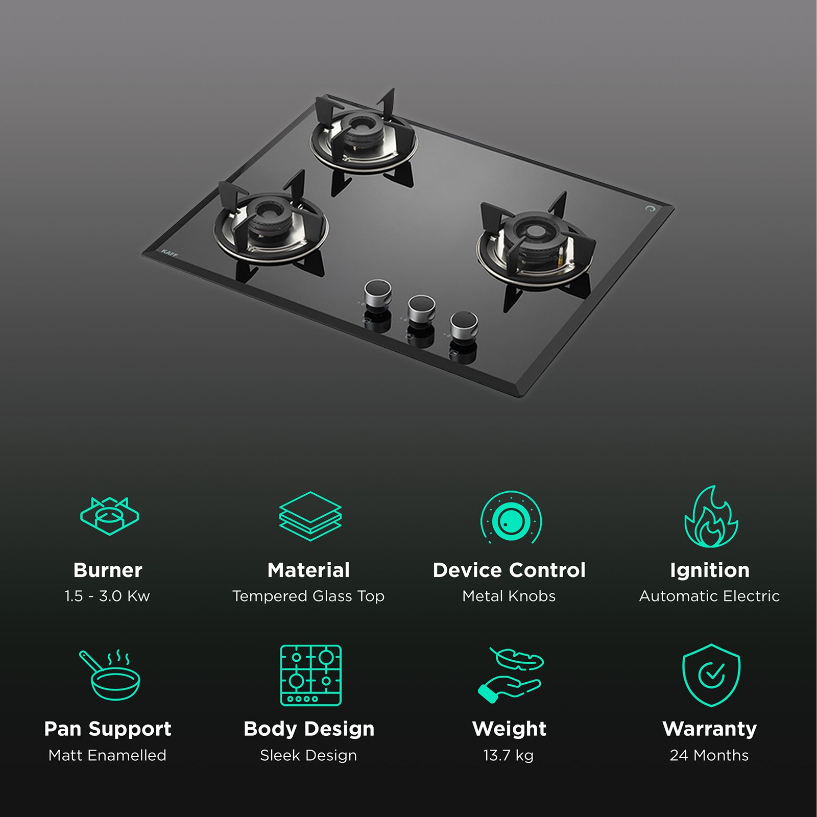 KAFF FBB 603 Tempered Glass Top 3 Burner Automatic Electric Hob (Enamelled Matt Finish Grills, Black) KAFF FBB 603 Tempered Glass Top 3 Burner Automatic Electric Hob (Enamelled Matt Finish Grills, Black)_3