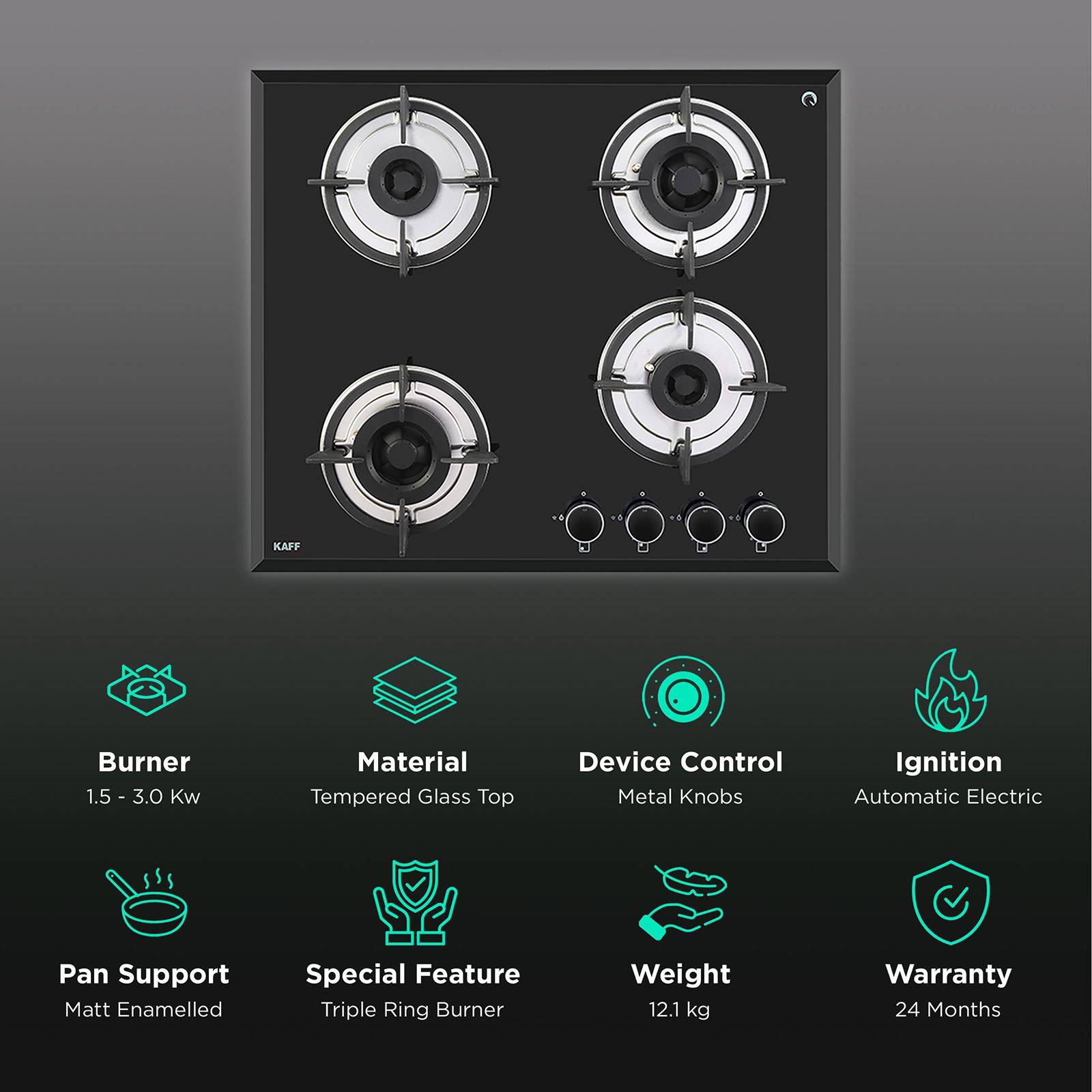 KAFF FBB 604 Tempered Glass Top 4 Burner Automatic Electric Hob (Enamelled Matt Finish Grills, Black) KAFF FBB 604 Tempered Glass Top 4 Burner Automatic Electric Hob (Enamelled Matt Finish Grills, Black)_3