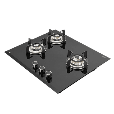 KAFF VRH 603 Tempered Glass Top 3 Burner Automatic Hob (Matte Enamelled Pan Support, Black)