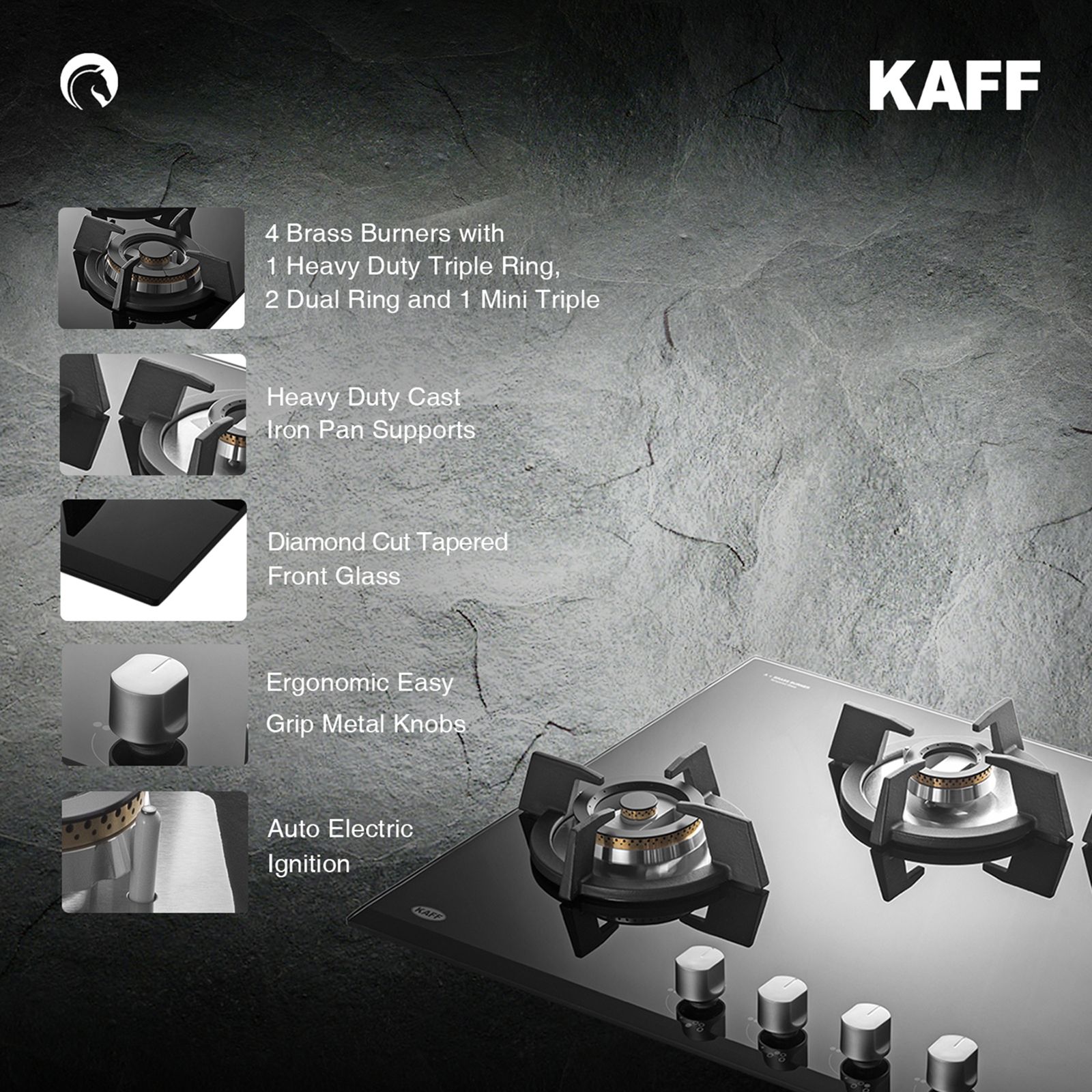 KAFF KH 78 BR 47 Tempered Glass Top 4 Burner Automatic Electric Hob (Heavy Duty Cast Iron Pan Support, Black)_6