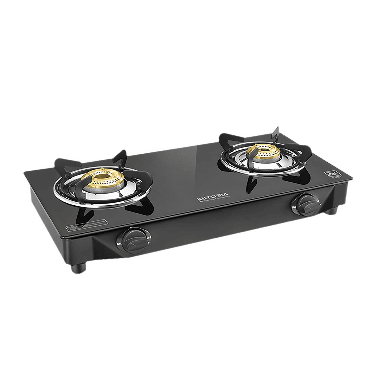 Kutchina Vetro Eco 2B Tempered Glass Top 2 Burner Manual Gas Stove (Euro Coated Thick Pan Support, Black) Kutchina Vetro Eco 2B Tempered Glass Top 2 Burner Manual Gas Stove (Euro Coated Thick Pan Support, Black)_1