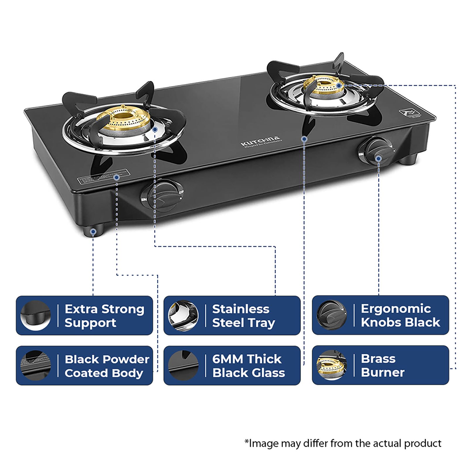 Kutchina Vetro Eco 2B Tempered Glass Top 2 Burner Manual Gas Stove (Euro Coated Thick Pan Support, Black) Kutchina Vetro Eco 2B Tempered Glass Top 2 Burner Manual Gas Stove (Euro Coated Thick Pan Support, Black)_6