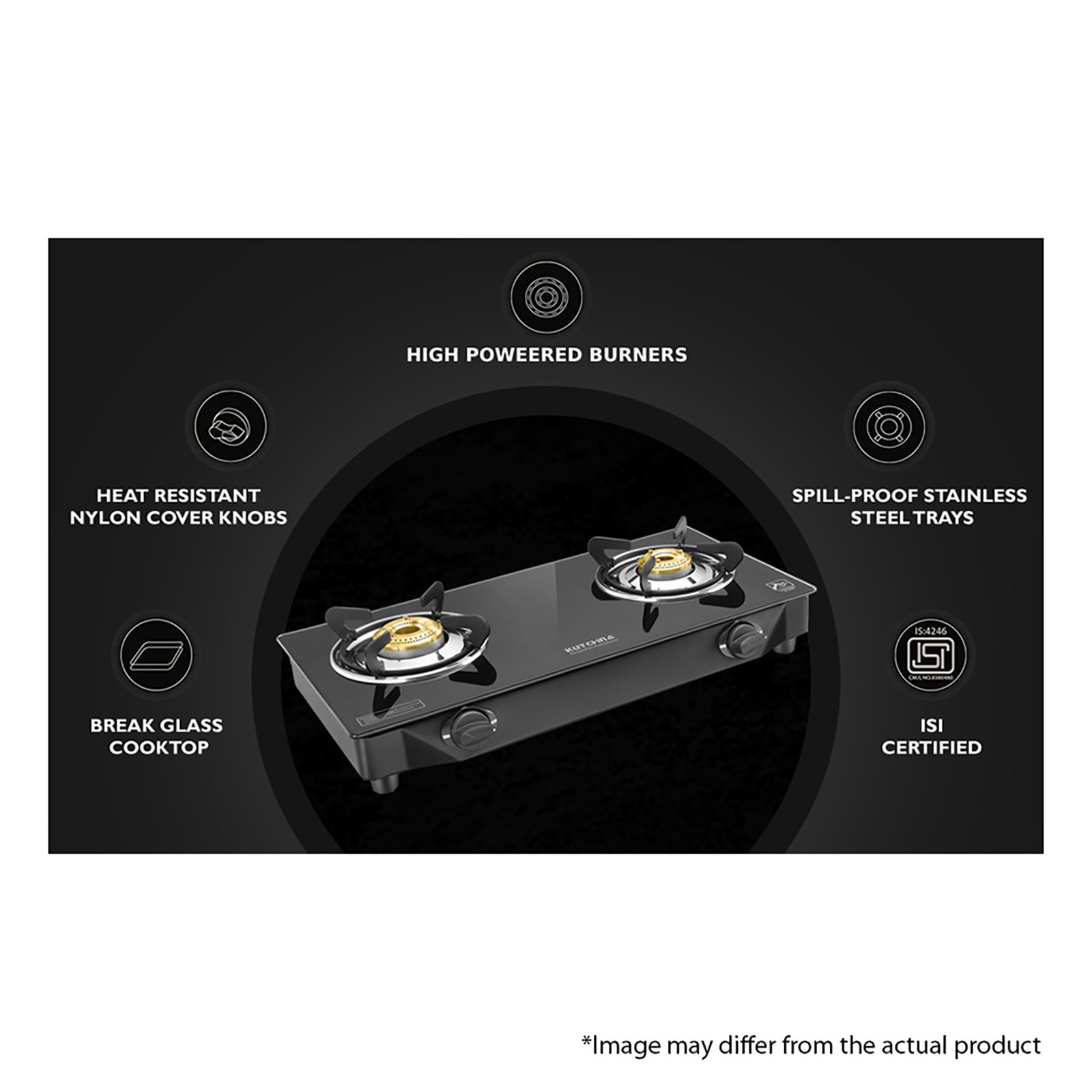 Kutchina Vetro Eco 2B Tempered Glass Top 2 Burner Manual Gas Stove (Euro Coated Thick Pan Support, Black) Kutchina Vetro Eco 2B Tempered Glass Top 2 Burner Manual Gas Stove (Euro Coated Thick Pan Support, Black)_8