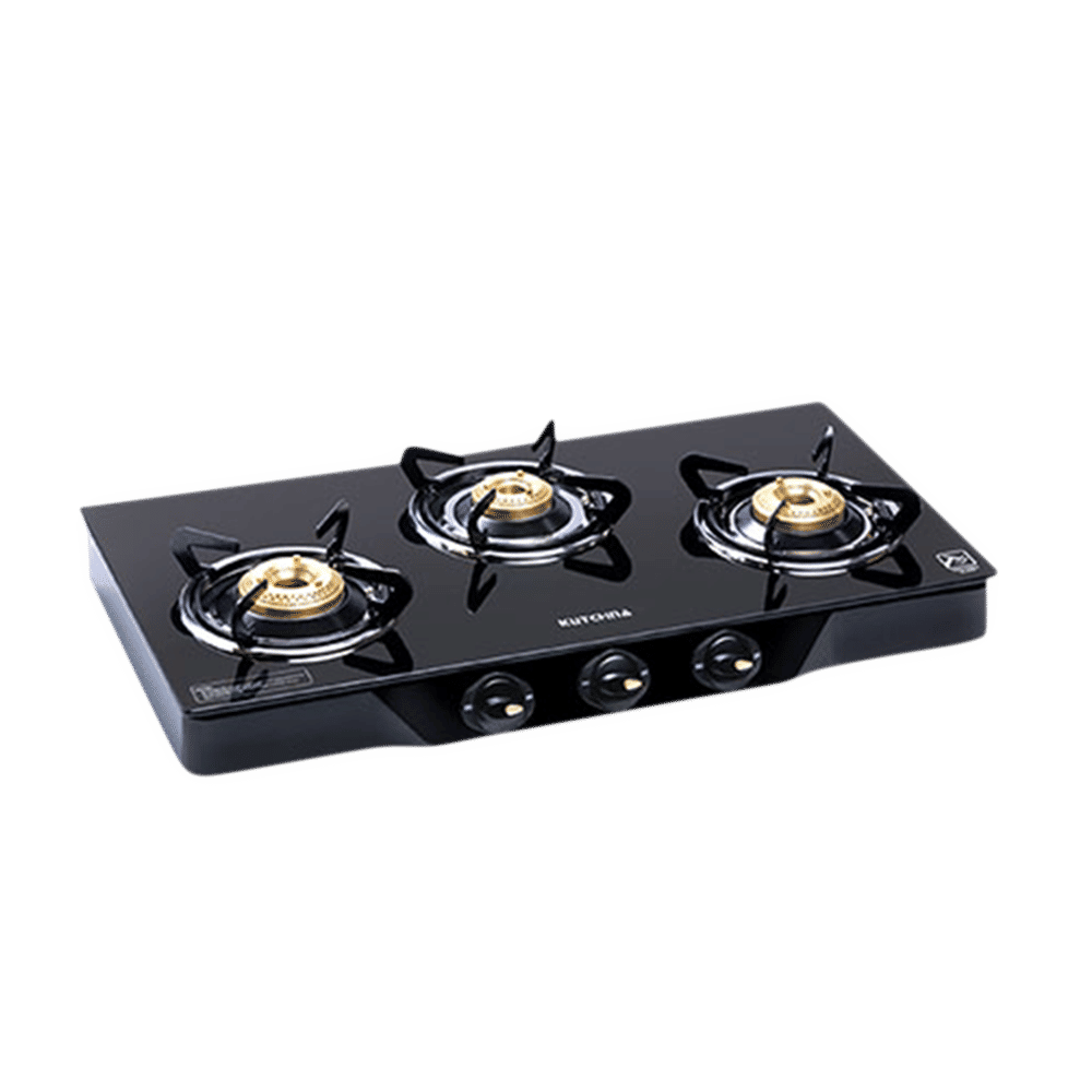 Kutchina Vetro Eco 3B Tempered Glass Top 3 Burner Manual Gas Stove (Euro Coated Thick Pan Support, Black) Kutchina Vetro Eco 3B Tempered Glass Top 3 Burner Manual Gas Stove (Euro Coated Thick Pan Support, Black)_4