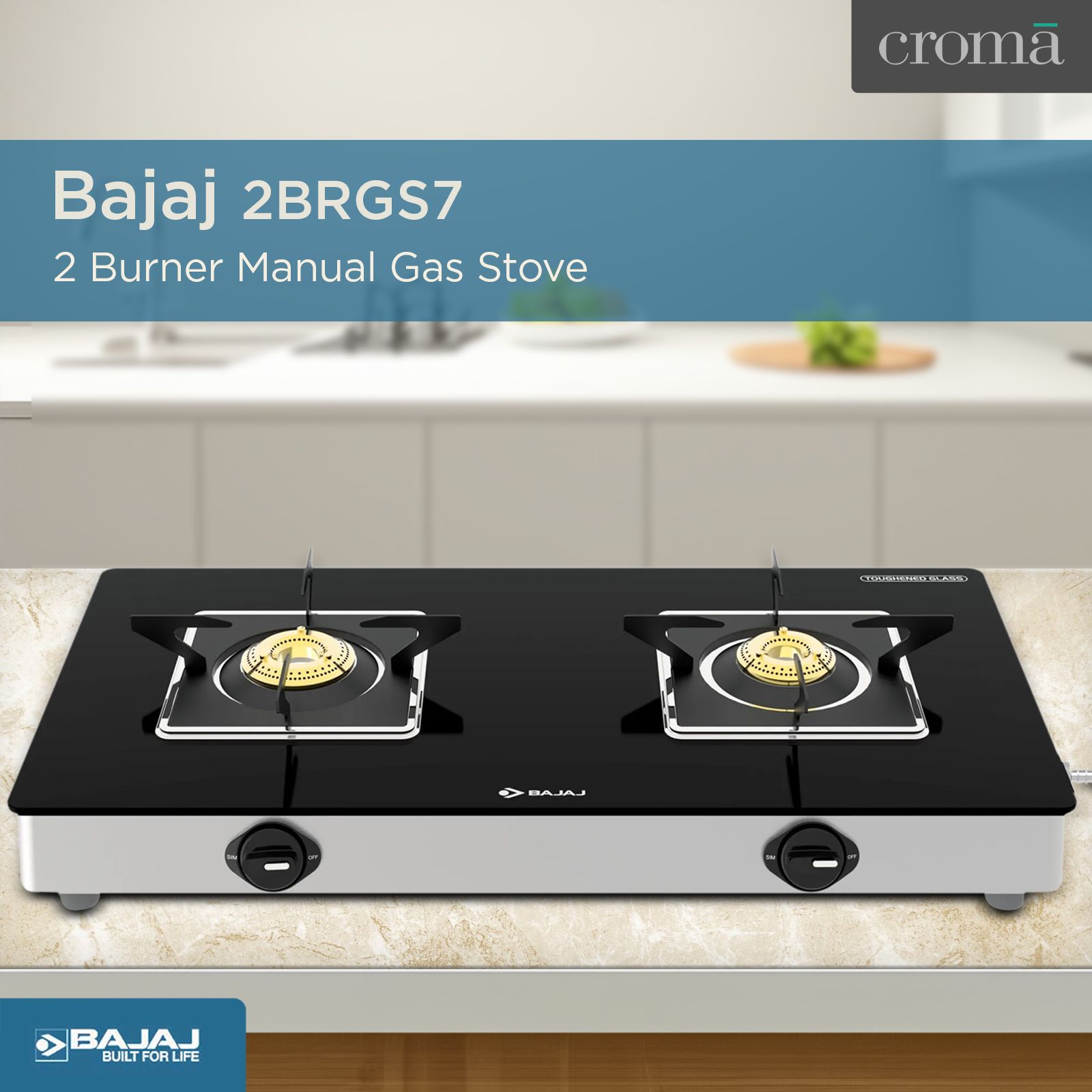 BAJAJ 2BRGS7 Glass Top 2 Burner Manual Gas Stove (Integrated SS Drip Tray, Black) BAJAJ 2BRGS7 Glass Top 2 Burner Manual Gas Stove (Integrated SS Drip Tray, Black)_5