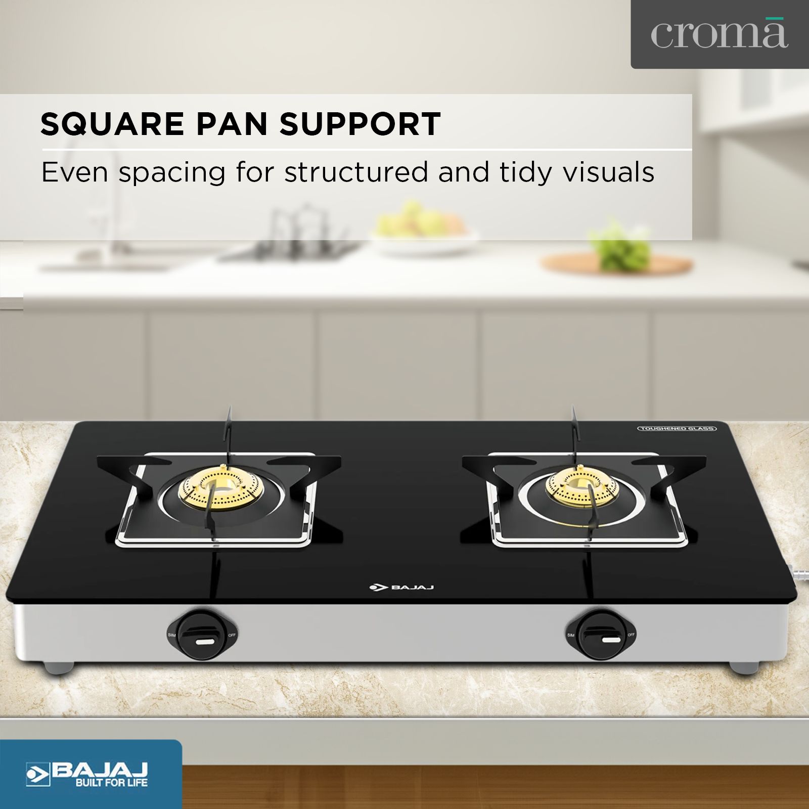 BAJAJ 2BRGS7 Glass Top 2 Burner Manual Gas Stove (Integrated SS Drip Tray, Black) BAJAJ 2BRGS7 Glass Top 2 Burner Manual Gas Stove (Integrated SS Drip Tray, Black)_6