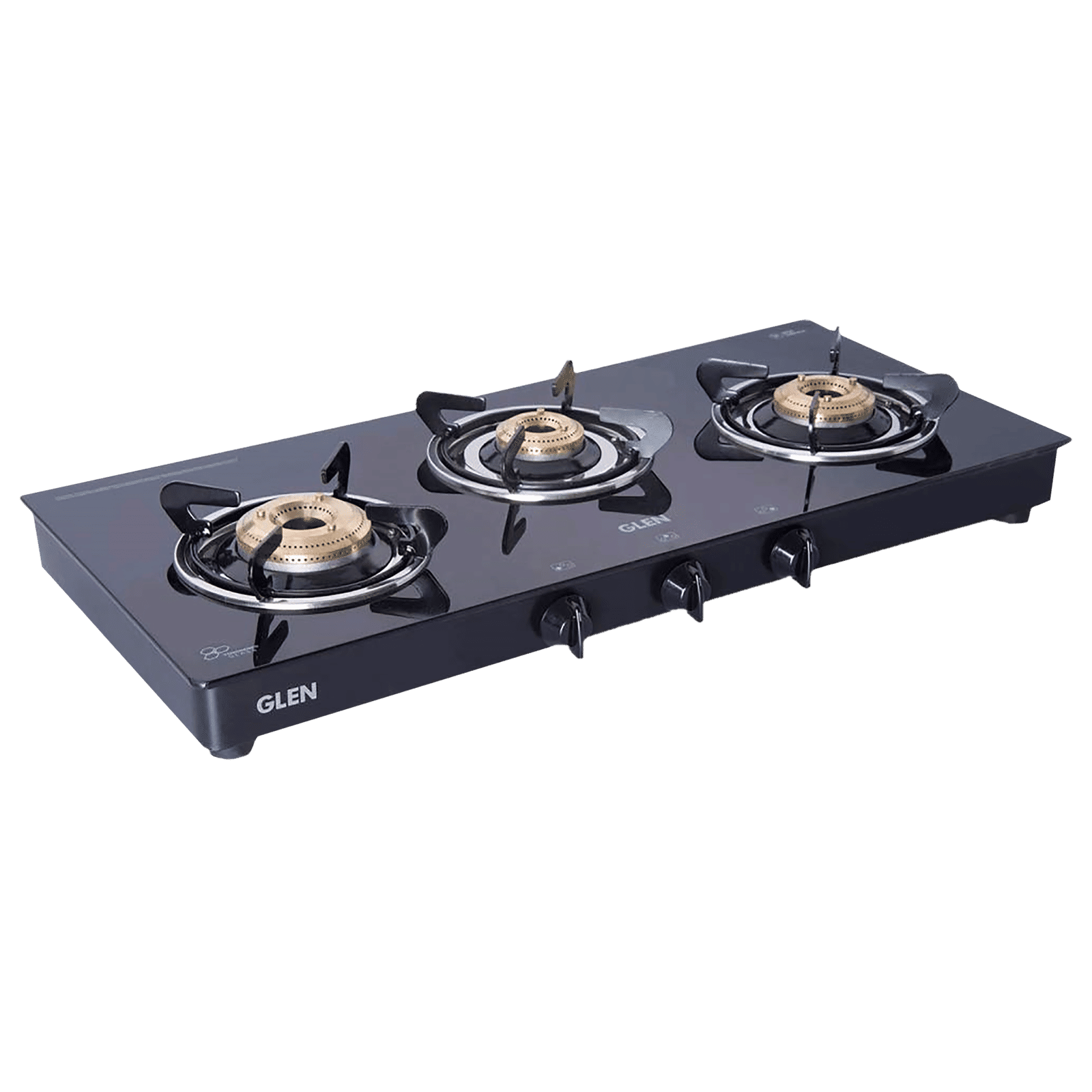 Glen 1032 GT HF BB DD BL Toughened Glass Top 3 Burner Manual Gas Stove (Scratch & Stain Resistant, Black)_1