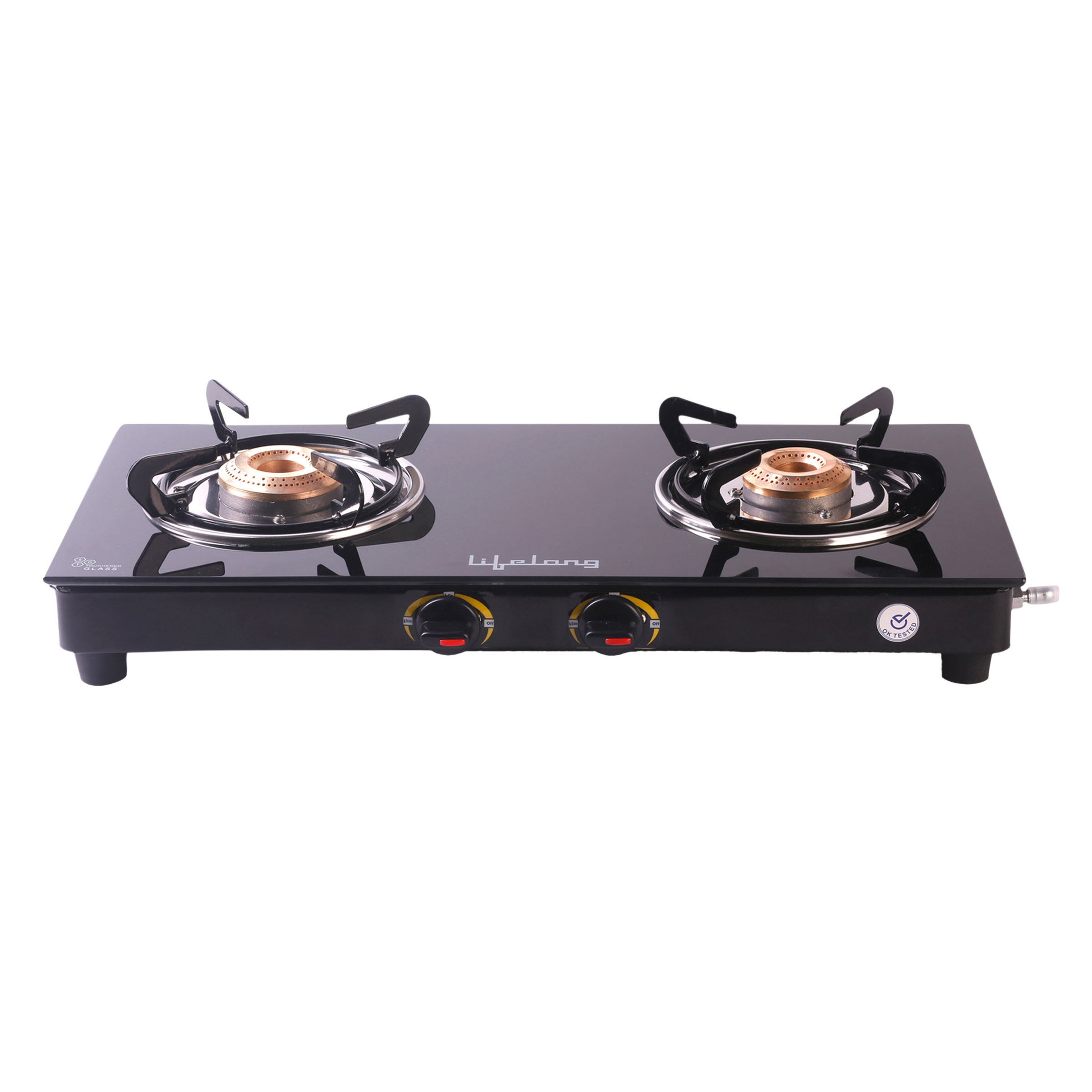 Lifelong LLGS10 Toughened Glass Top 2 Burner Manual Gas Stove (Anti-Skid Feet, Black)_1