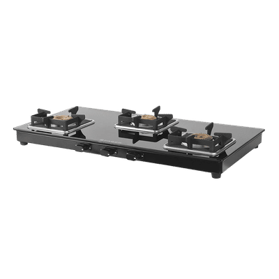 Faber Remo 3BB BK Toughened Glass Top 3 Burner Manual Gas Stove (Premium Quality Knob, Black)