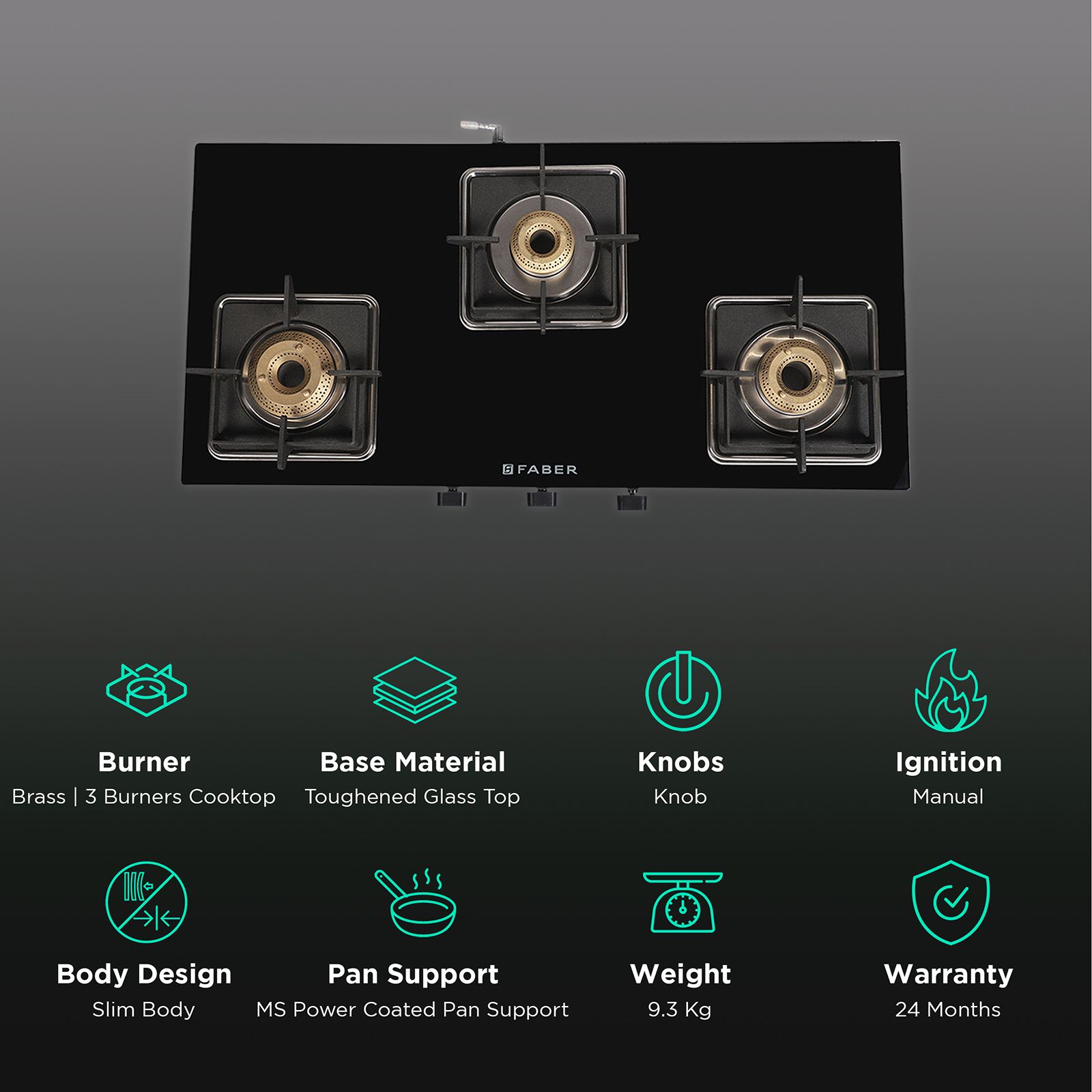 Faber Remo 3BB BK Toughened Glass Top 3 Burner Manual Gas Stove (Premium Quality Knob, Black) Faber Remo 3BB BK Toughened Glass Top 3 Burner Manual Gas Stove (Premium Quality Knob, Black)_3