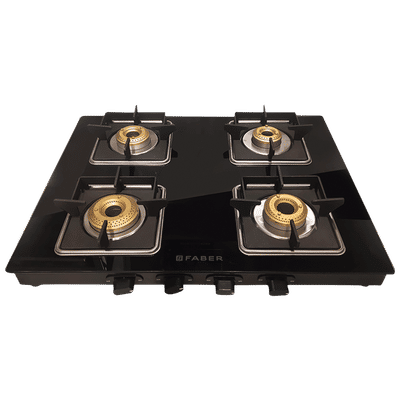 Faber Remo 4BB BK Toughened Glass Top 4 Burner Manual Gas Stove (Shatter Proof, Black)