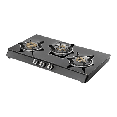 KAFF CTB713B Toughened Glass Top 3 Burner Manual Gas Stove (Heavy Duty Pan Support, Black)