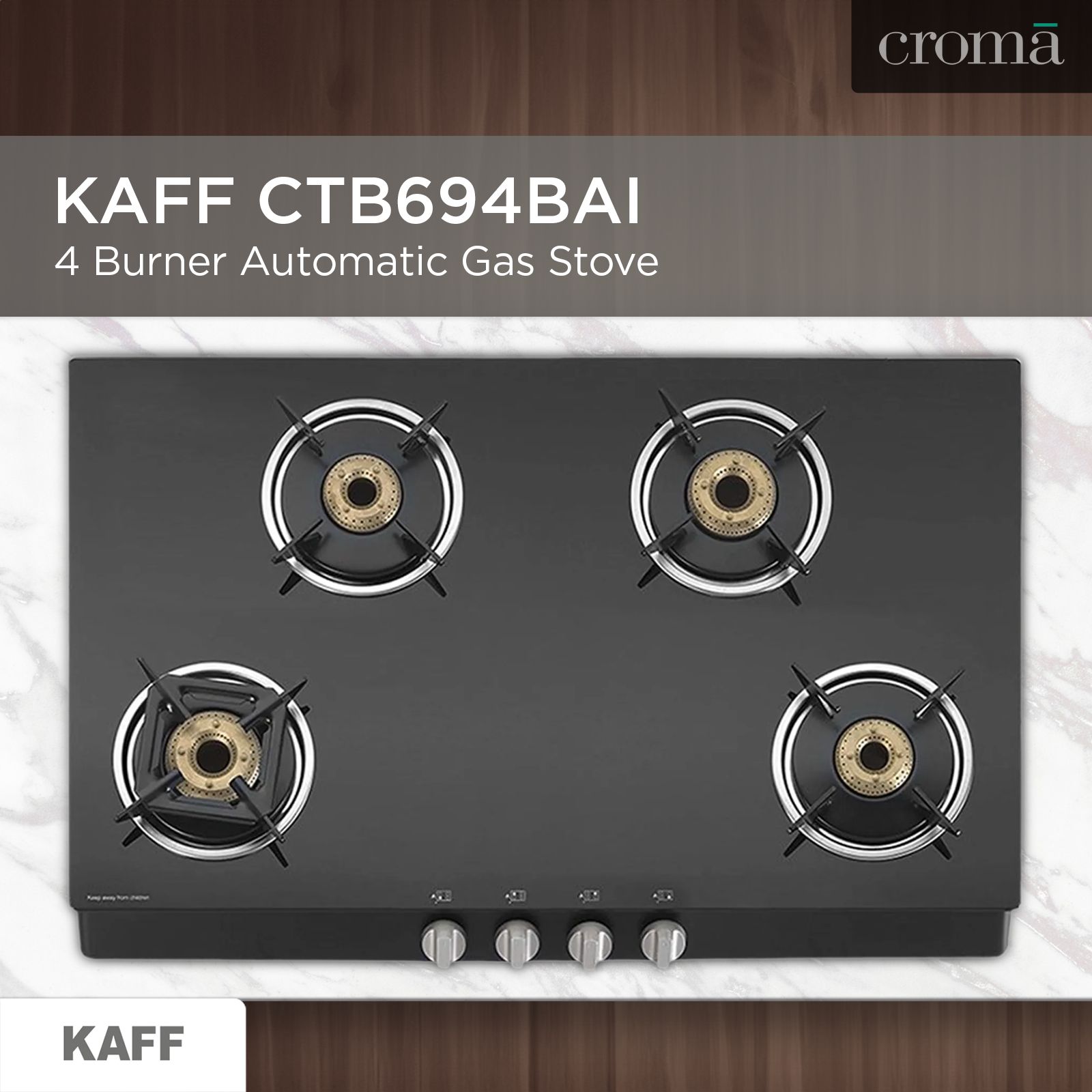 KAFF CTB694BAI Toughened Glass Top 4 Burner Automatic Gas Stove (Heavy Duty Pan Support, Black) KAFF CTB694BAI Toughened Glass Top 4 Burner Automatic Gas Stove (Heavy Duty Pan Support, Black)_10